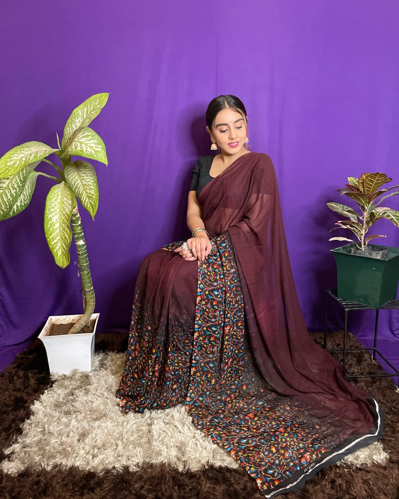    			ANAND SAREES Georgette Printed Saree With Unstitched Blouse Piece ( Brown )