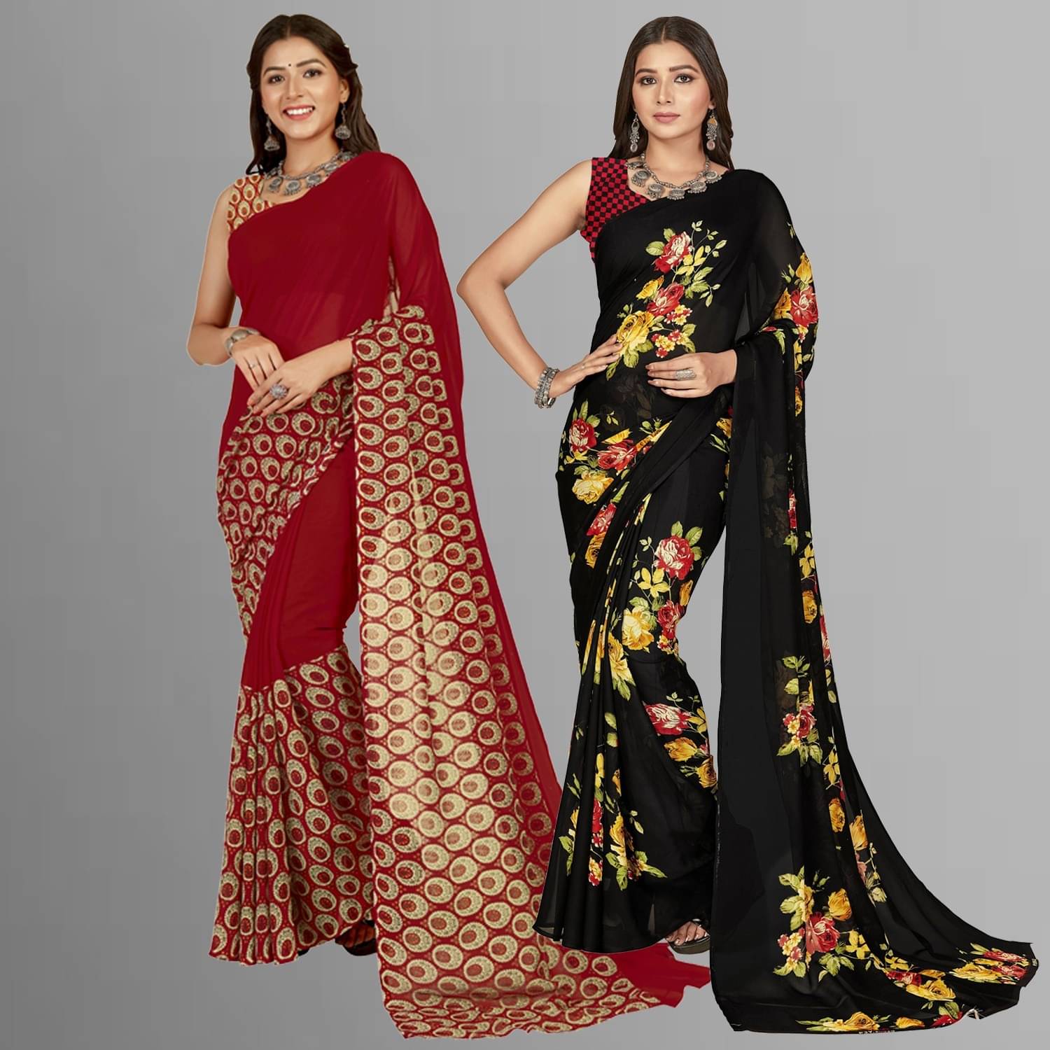     			ANAND SAREES Georgette Printed Saree With Unstitched Blouse Piece ( Red )