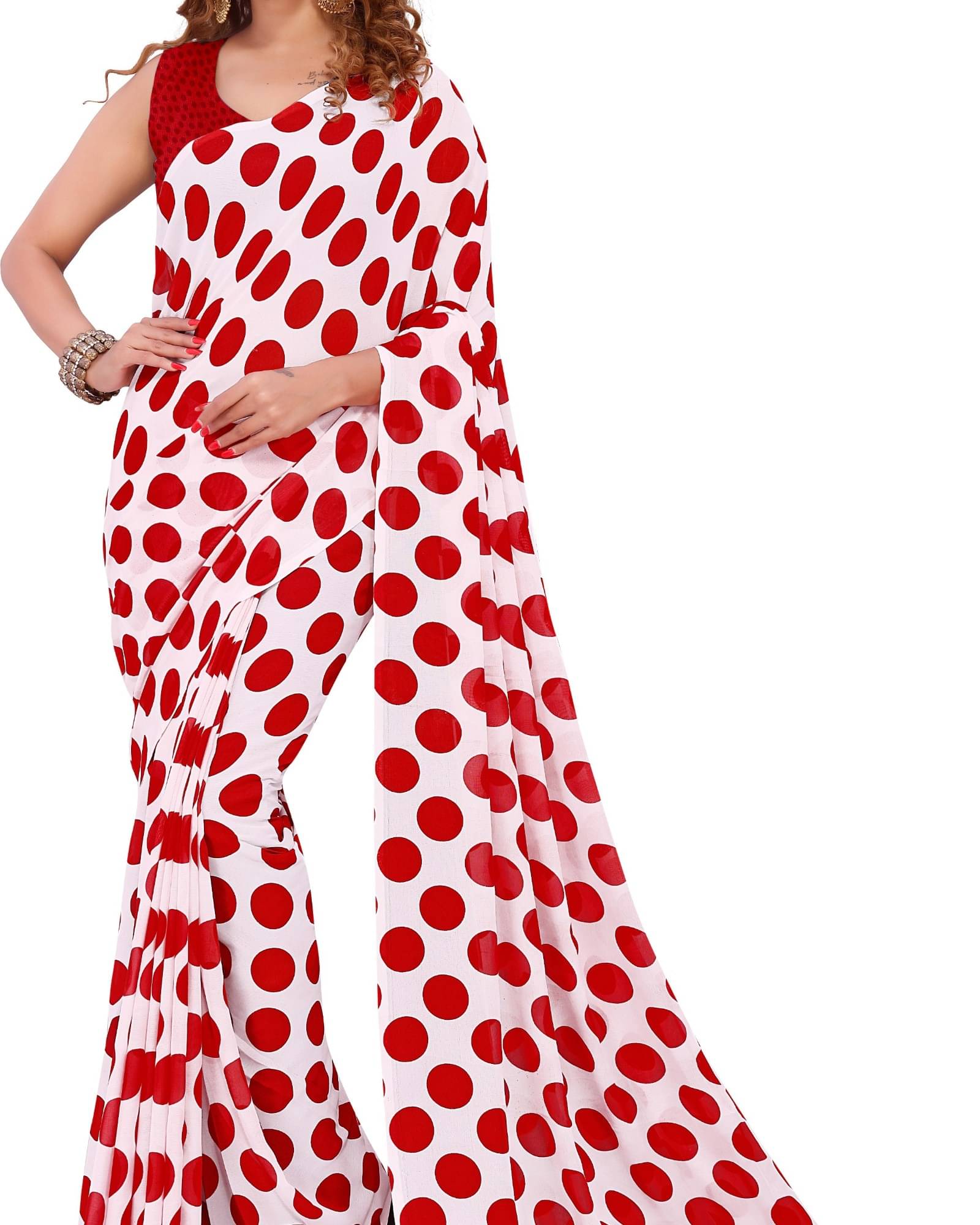 ANAND SAREES Georgette Printed Saree With Unstitched Blouse Piece ( White ) ANAND SAREES Georgette Printed Saree With Unstitched Blouse Piece ( White )
