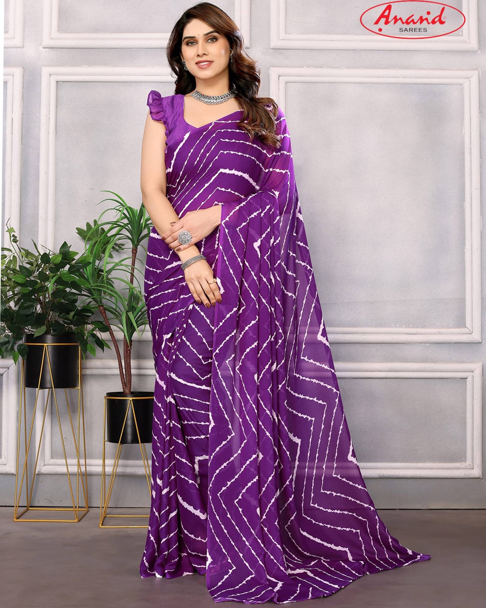 ANAND SAREES Georgette Printed Saree With Unstitched Blouse Piece ( Purple ) ANAND SAREES Georgette Printed Saree With Unstitched Blouse Piece ( Purple )