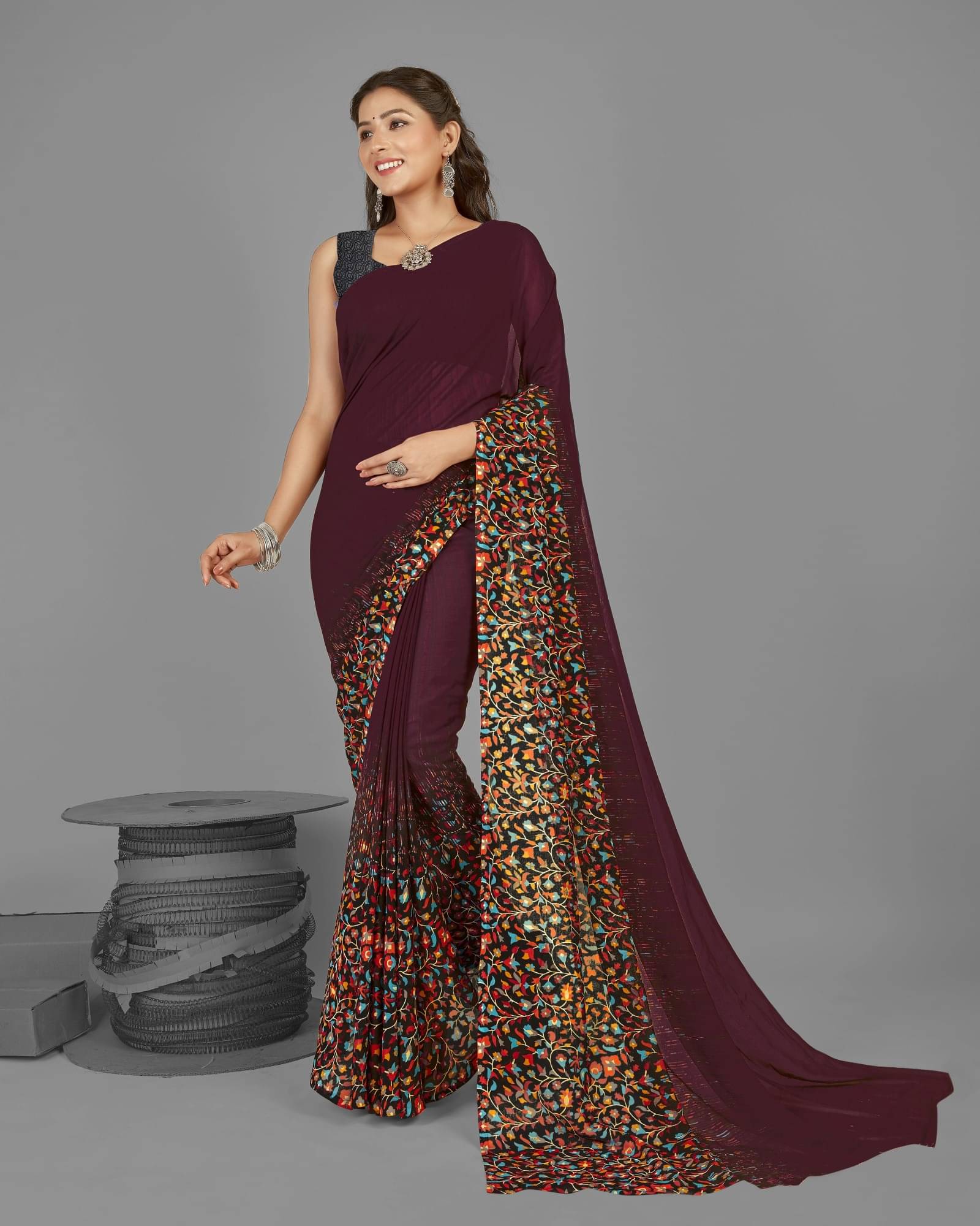     			ANAND SAREES Georgette Printed Saree With Unstitched Blouse Piece ( Brown )