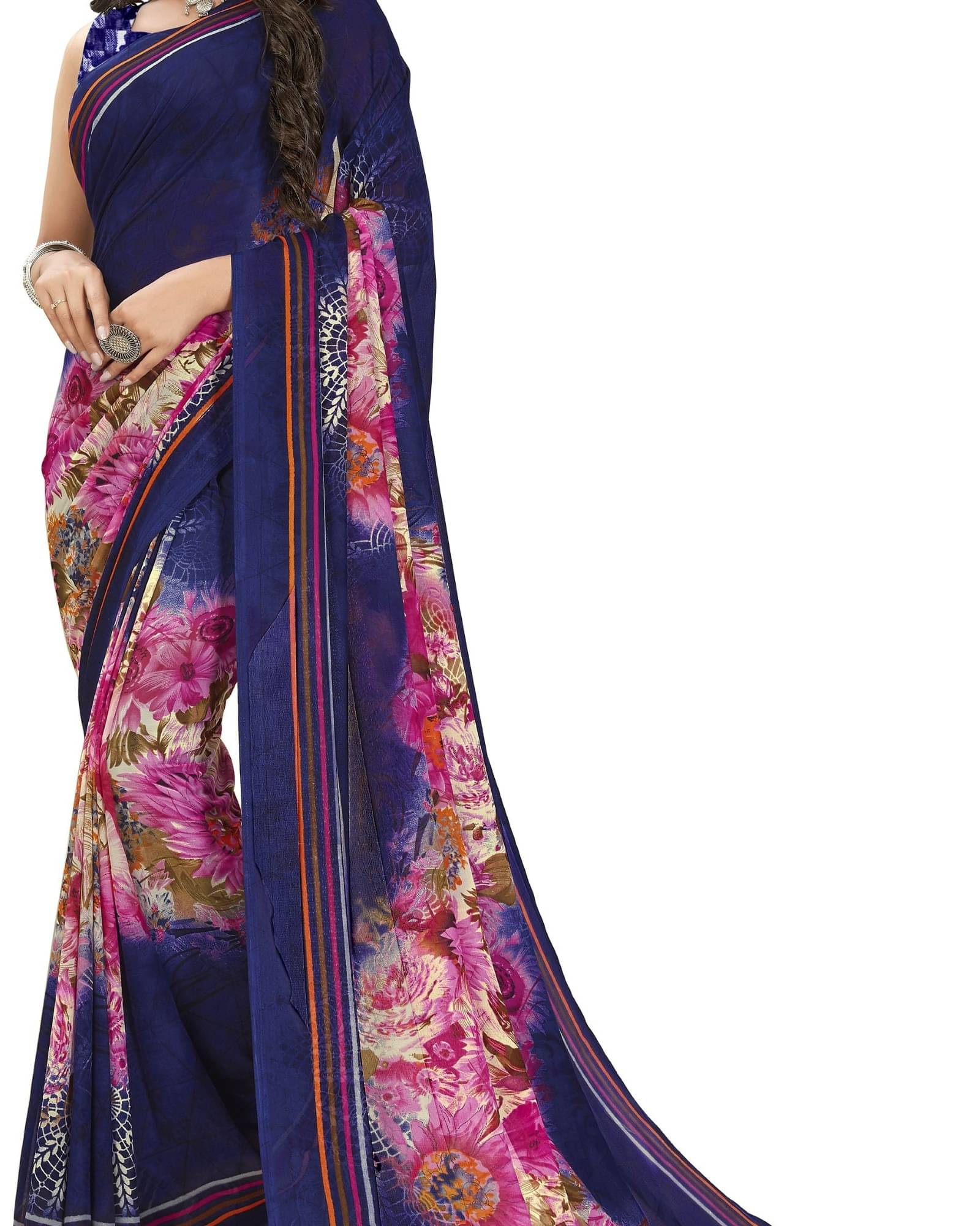 ANAND SAREES Georgette Printed Saree With Unstitched Blouse Piece ( Multicolor ) ANAND SAREES Georgette Printed Saree With Unstitched Blouse Piece ( Multicolor )