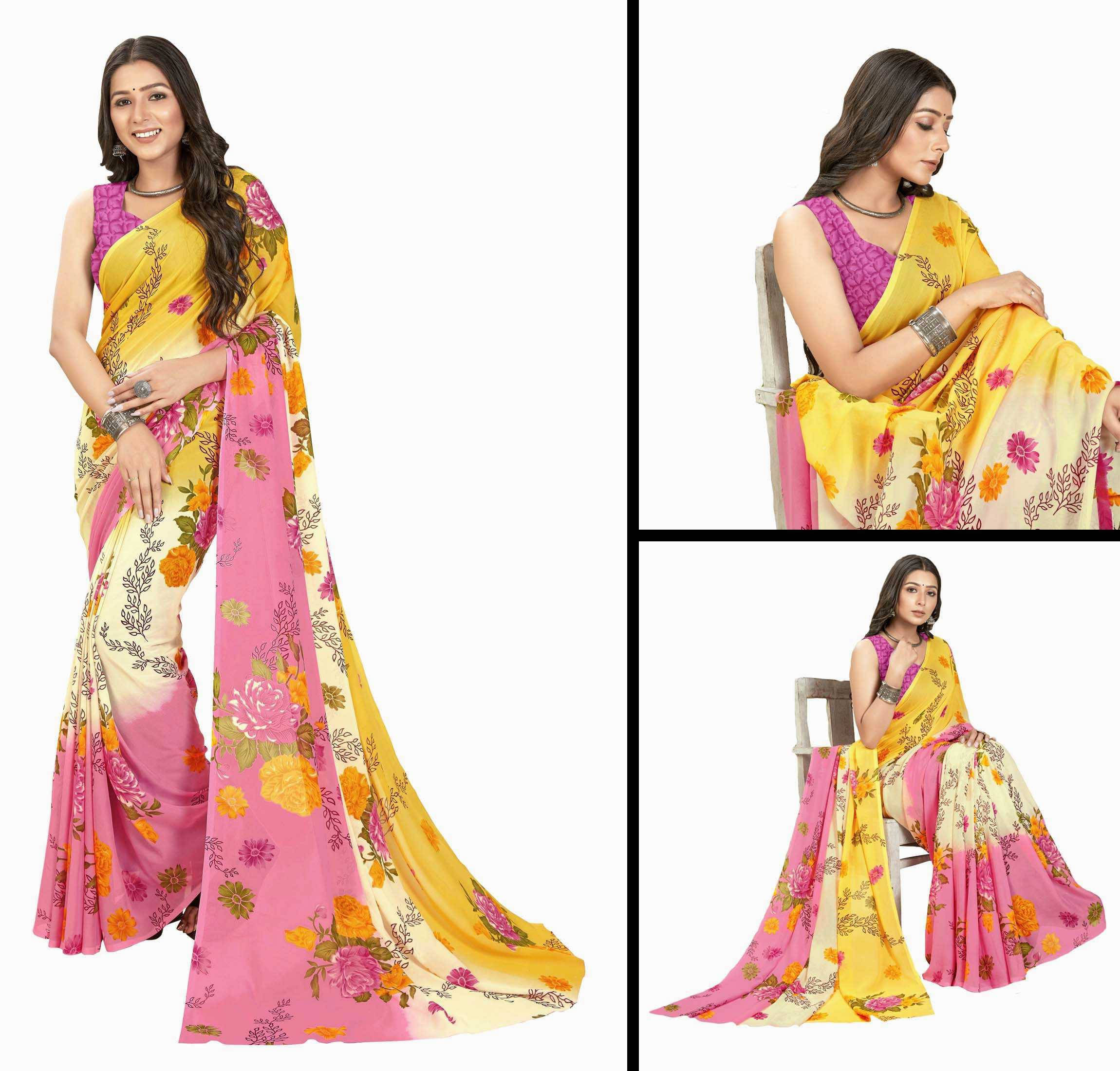 ANAND SAREES Georgette Printed Saree With Unstitched Blouse Piece ( Pink ) ANAND SAREES Georgette Printed Saree With Unstitched Blouse Piece ( Pink )