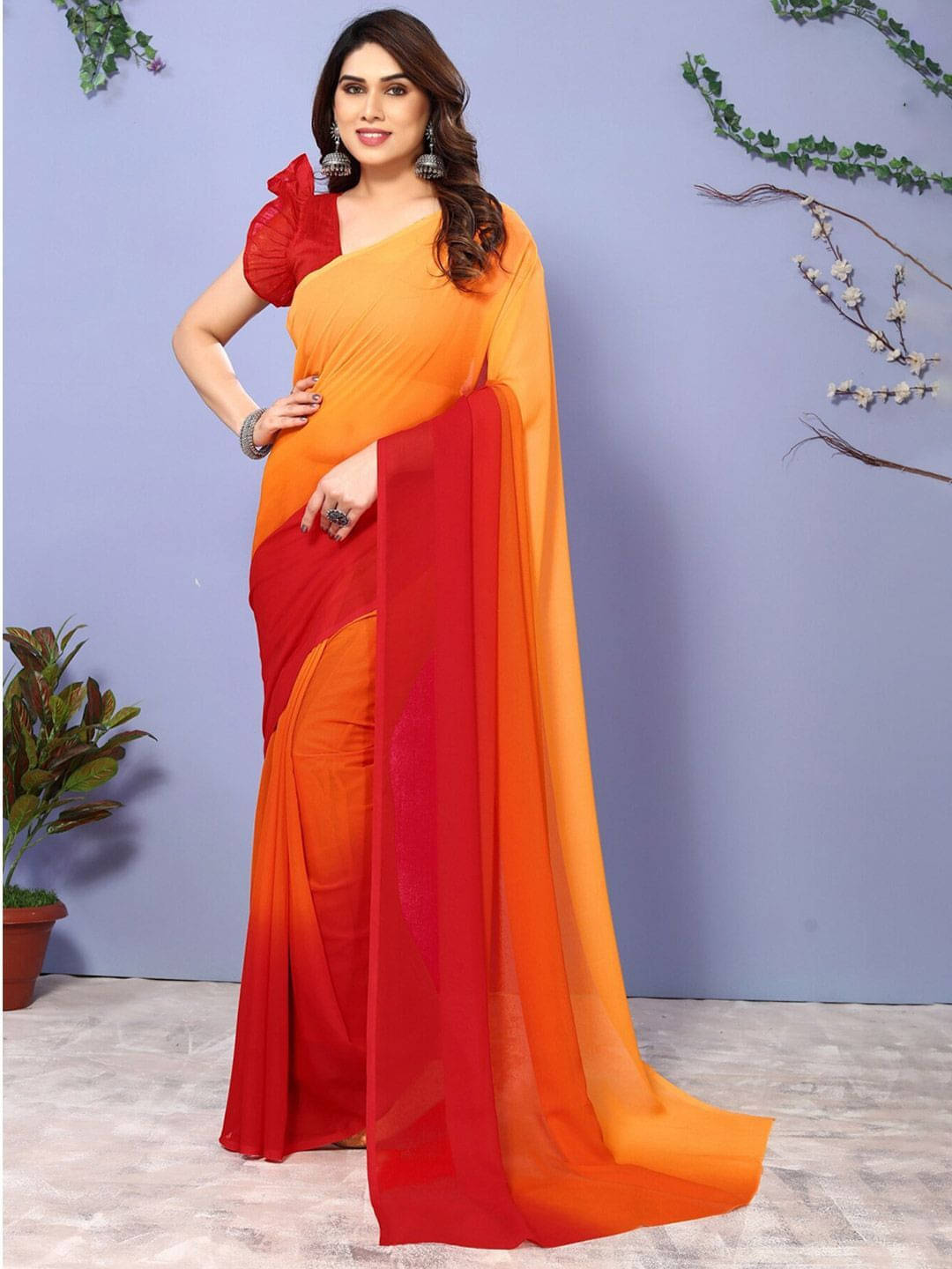 ANAND SAREES Georgette Printed Saree With Unstitched Blouse Piece ( Orange ) ANAND SAREES Georgette Printed Saree With Unstitched Blouse Piece ( Orange )