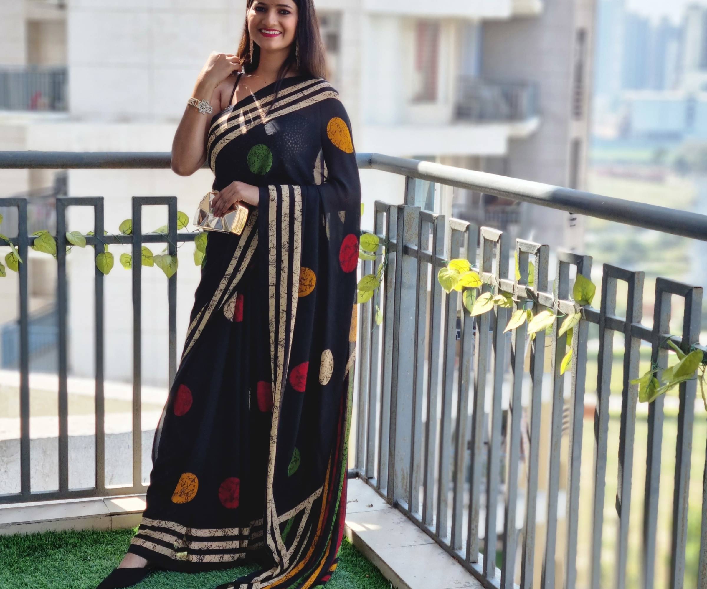     			ANAND SAREES Georgette Printed Saree With Unstitched Blouse Piece ( Navy Blue )
