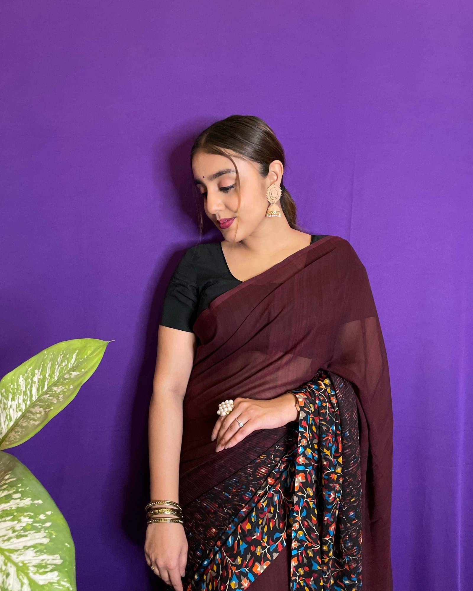     			ANAND SAREES Georgette Printed Saree With Unstitched Blouse Piece ( Brown )