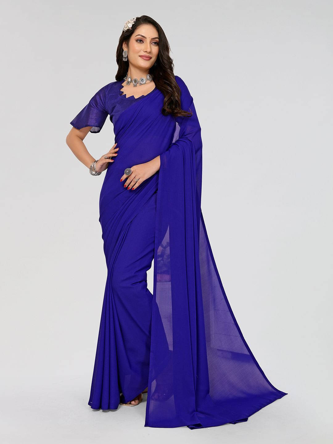     			ANAND SAREES Georgette Printed Saree With Unstitched Blouse Piece ( Blue )