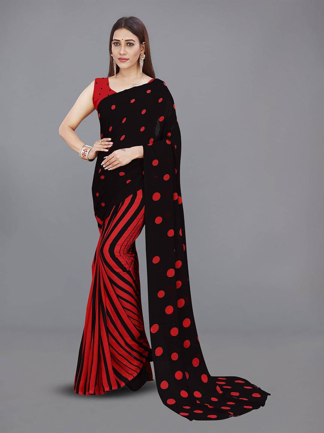 ANAND SAREES Georgette Printed Saree With Unstitched Blouse Piece ( Red ) ANAND SAREES Georgette Printed Saree With Unstitched Blouse Piece ( Red )