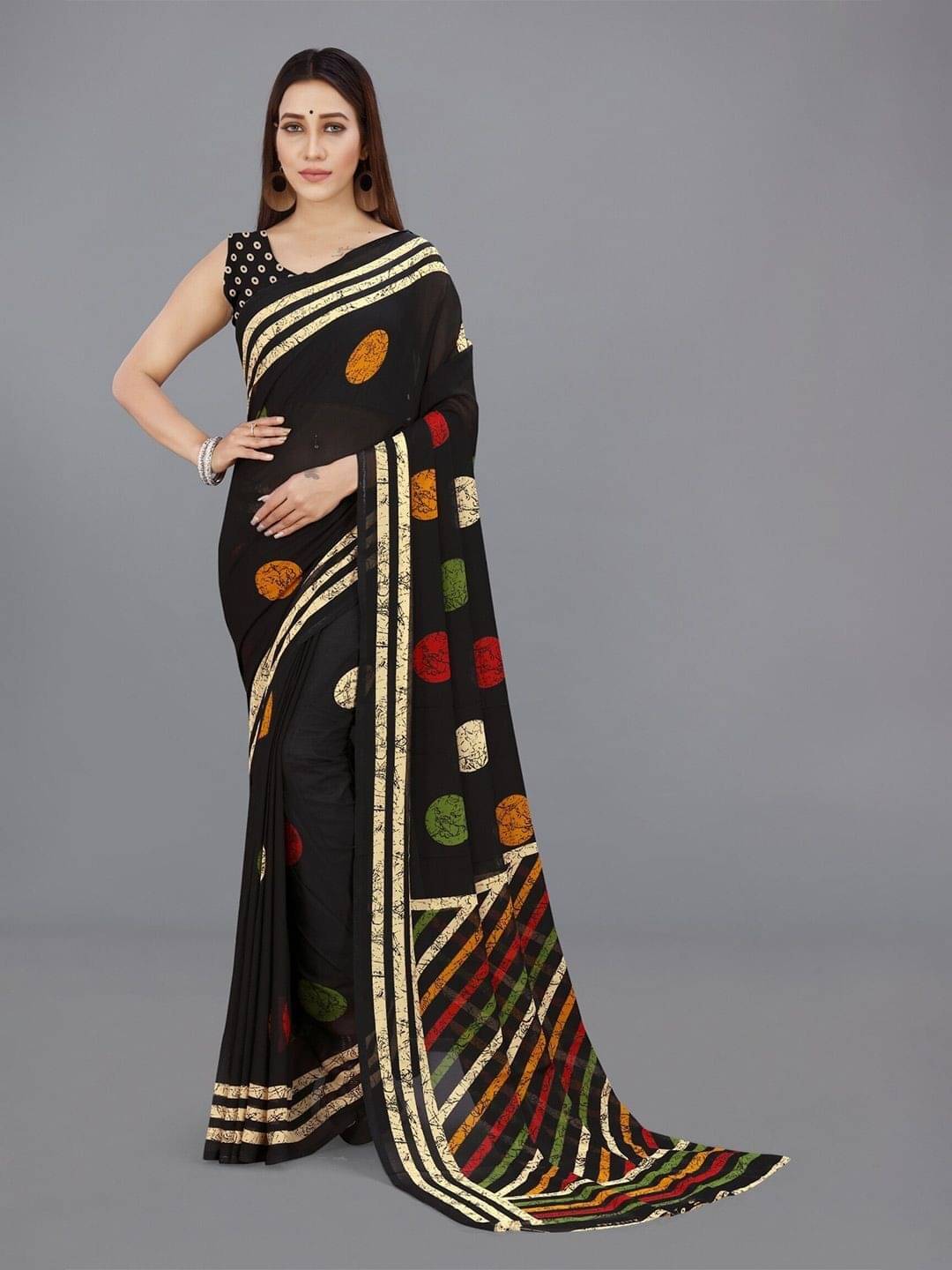     			ANAND SAREES Georgette Printed Saree With Unstitched Blouse Piece ( Black )