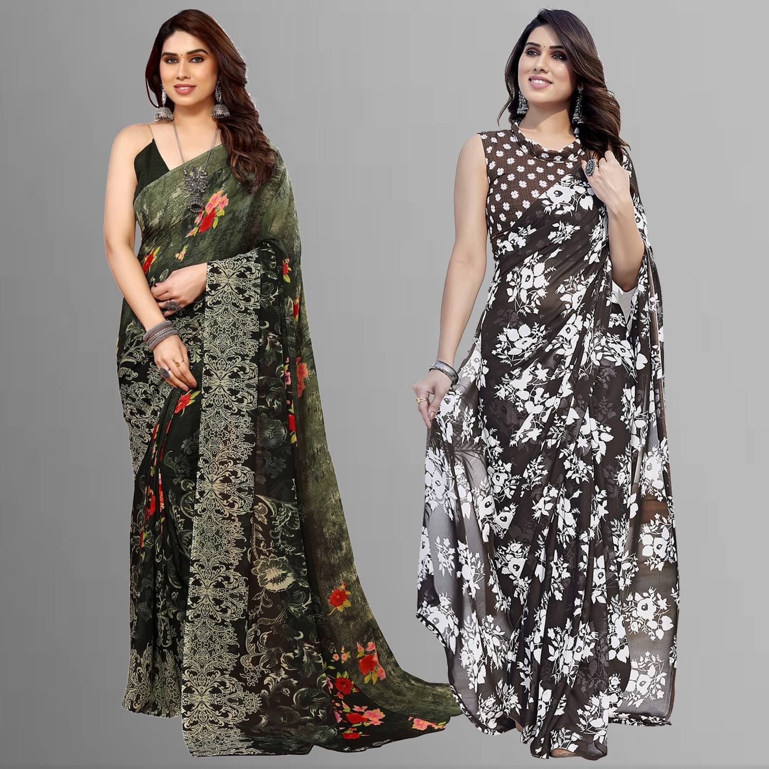     			ANAND SAREES Georgette Printed Saree With Unstitched Blouse Piece ( Multicolor )