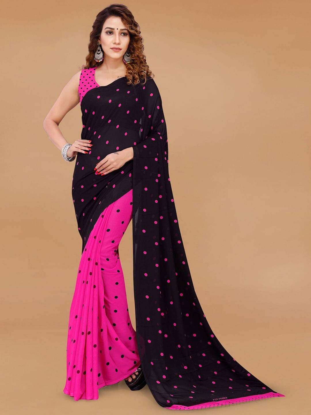 ANAND SAREES Georgette Printed Saree With Unstitched Blouse Piece ( Black ) ANAND SAREES Georgette Printed Saree With Unstitched Blouse Piece ( Black )
