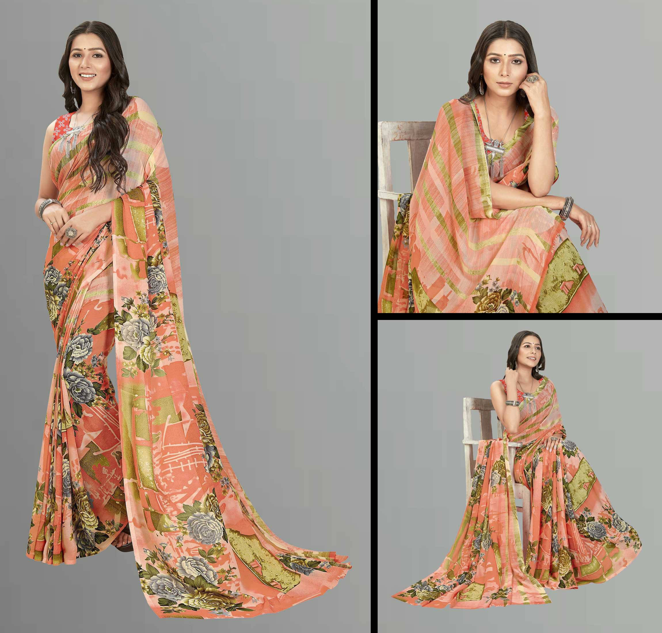 ANAND SAREES Georgette Printed Saree With Unstitched Blouse Piece ( Pink ) ANAND SAREES Georgette Printed Saree With Unstitched Blouse Piece ( Pink )