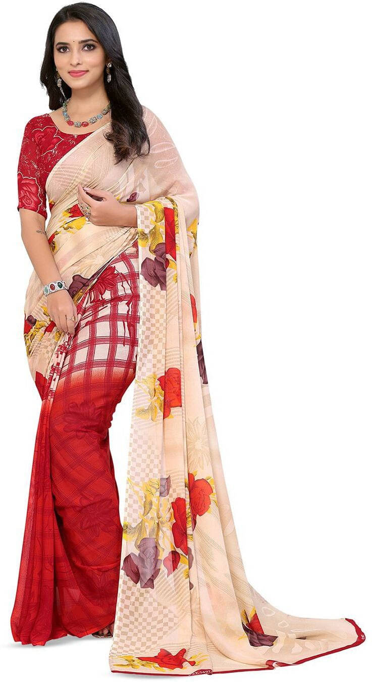     			ANAND SAREES Georgette Printed Saree With Unstitched Blouse Piece ( Red )