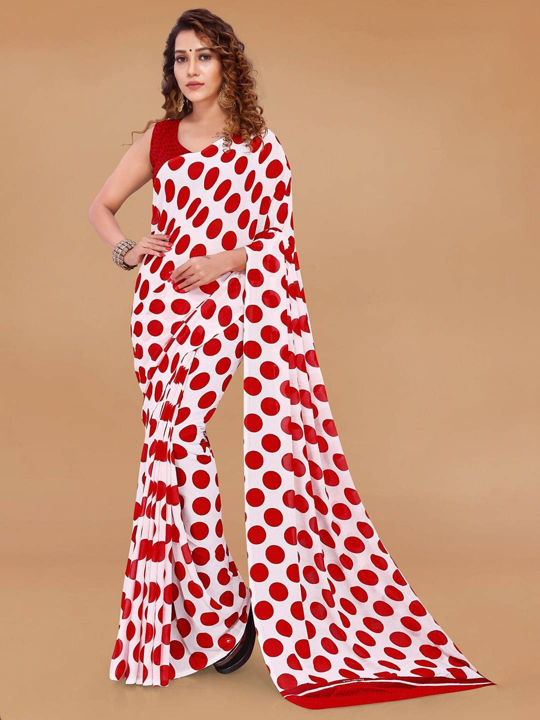 ANAND SAREES Georgette Printed Saree With Unstitched Blouse Piece ( Red ) ANAND SAREES Georgette Printed Saree With Unstitched Blouse Piece ( Red )