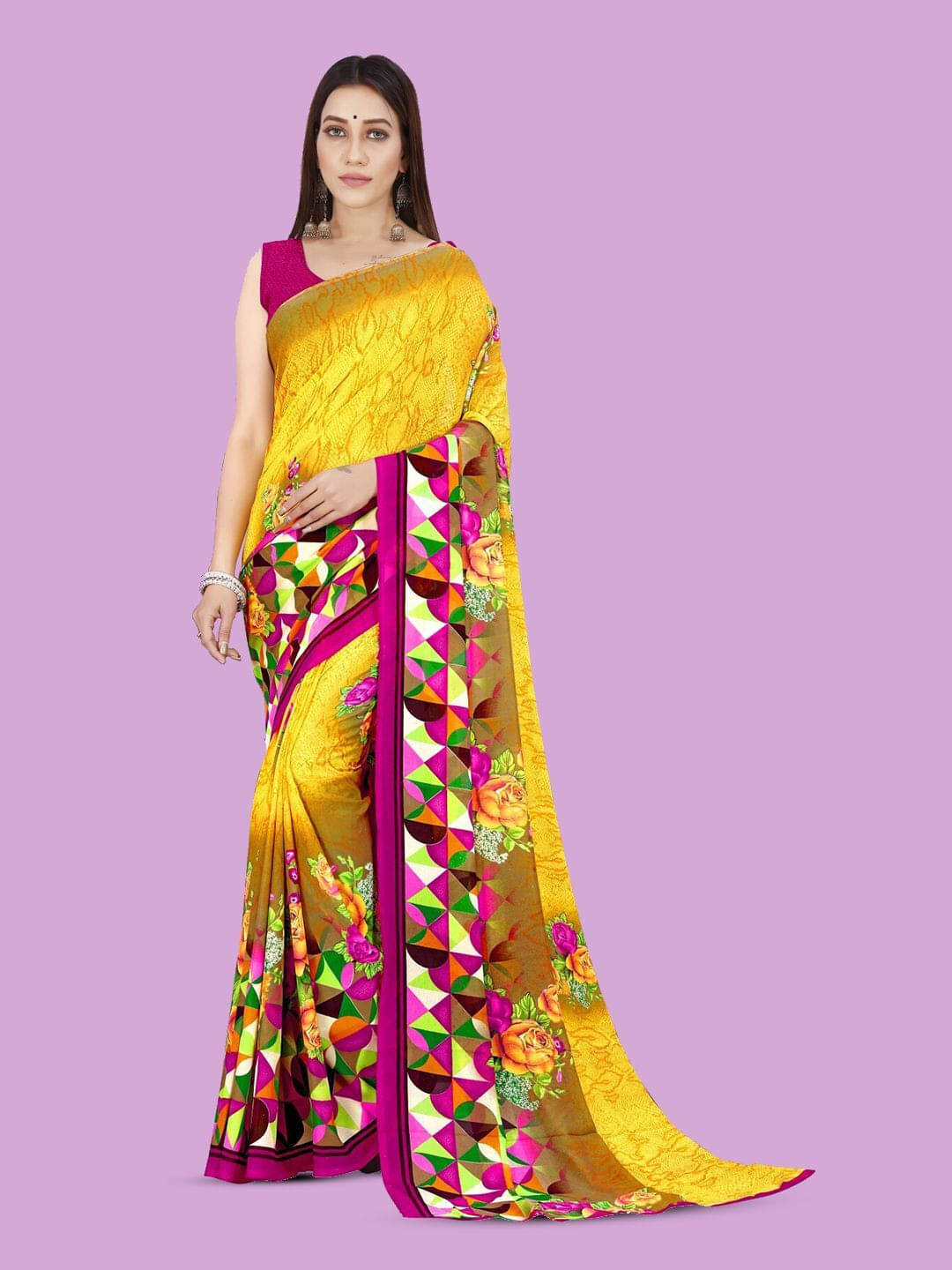     			ANAND SAREES Georgette Printed Saree With Unstitched Blouse Piece ( Pink )