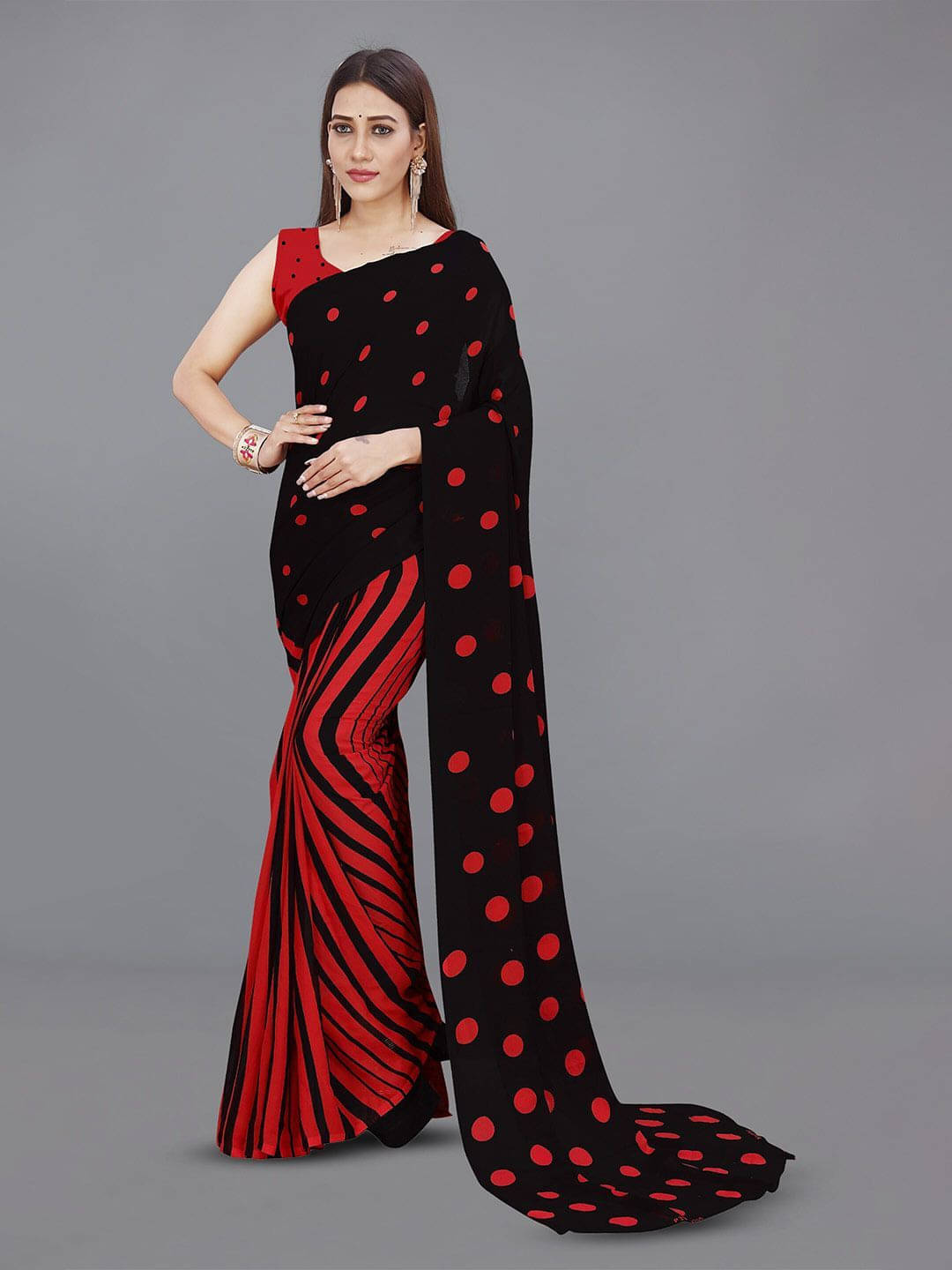ANAND SAREES Georgette Printed Saree With Unstitched Blouse Piece ( Red ) ANAND SAREES Georgette Printed Saree With Unstitched Blouse Piece ( Red )