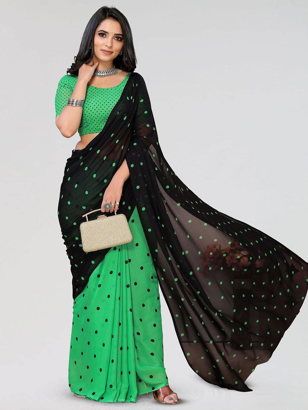 ANAND SAREES Georgette Printed Saree With Unstitched Blouse Piece ( Green )     			ANAND SAREES Georgette Printed Saree With Unstitched Blouse Piece ( Green )