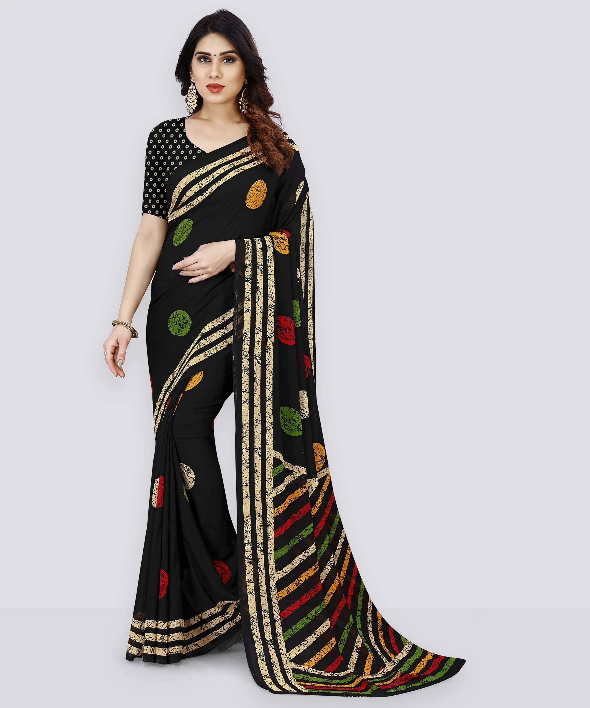     			ANAND SAREES Georgette Printed Saree With Unstitched Blouse Piece ( Black )