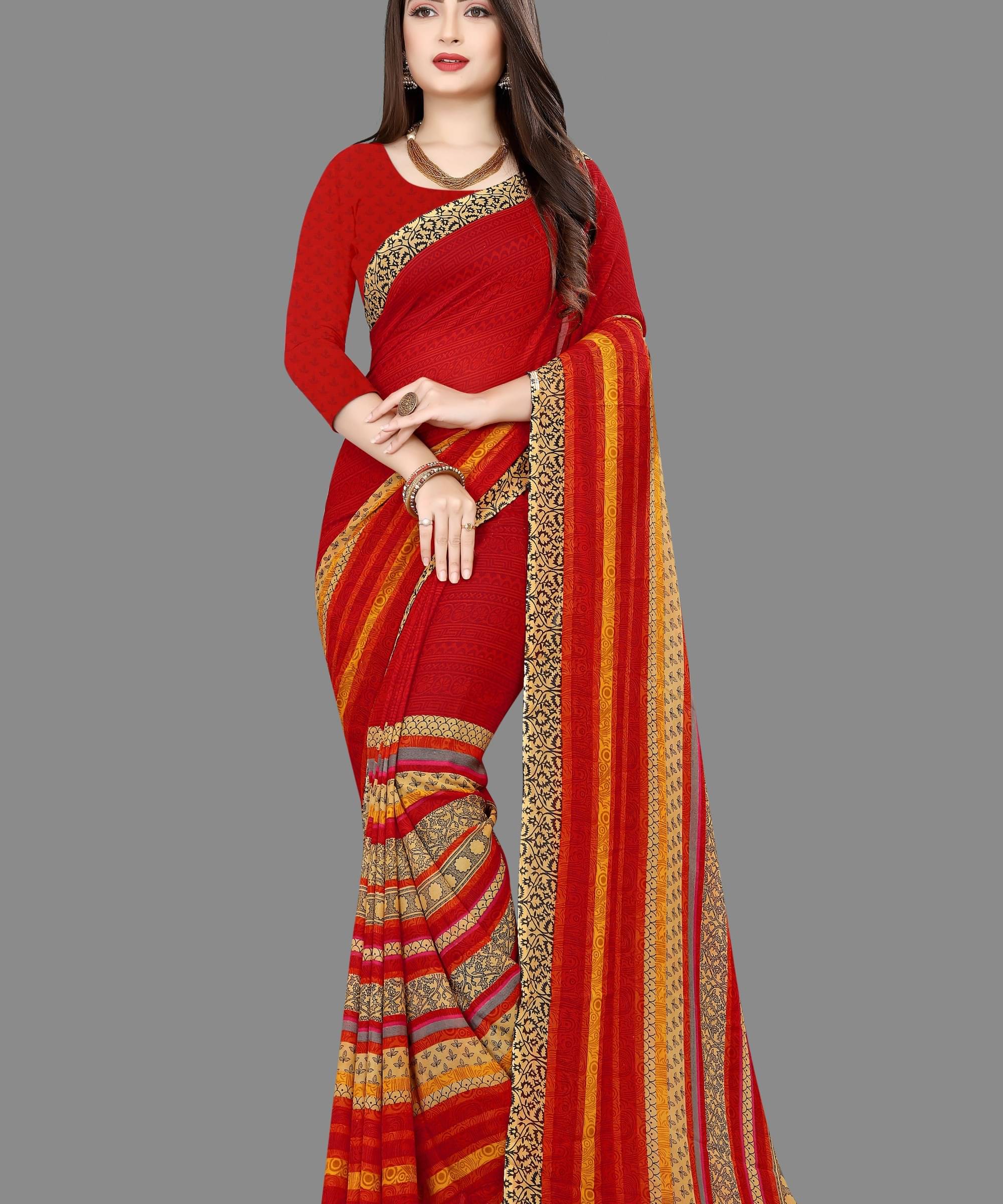 ANAND SAREES Georgette Printed Saree With Unstitched Blouse Piece ( Red ) ANAND SAREES Georgette Printed Saree With Unstitched Blouse Piece ( Red )
