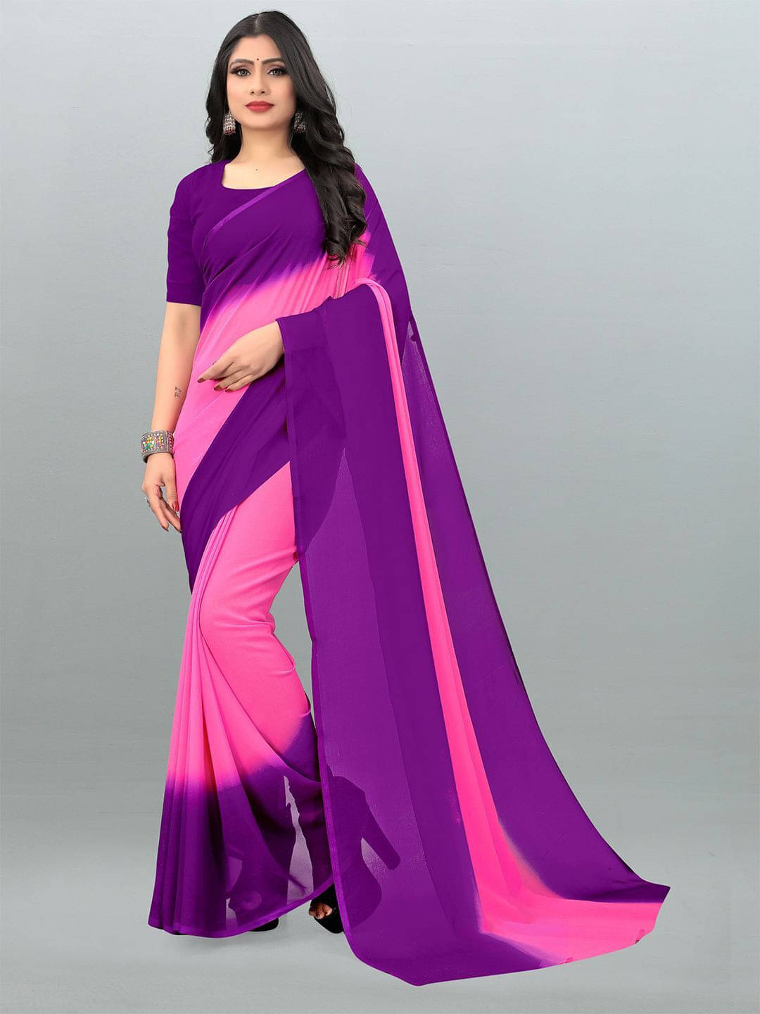 ANAND SAREES Georgette Printed Saree With Unstitched Blouse Piece ( Purple ) ANAND SAREES Georgette Printed Saree With Unstitched Blouse Piece ( Purple )