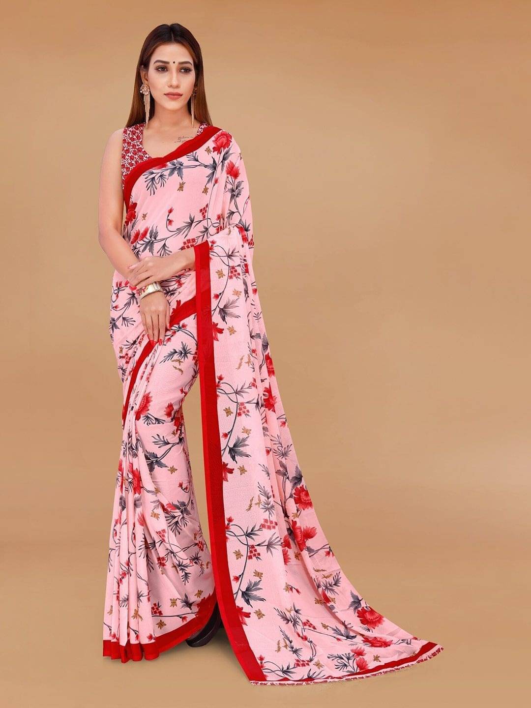     			ANAND SAREES Georgette Printed Saree With Unstitched Blouse Piece ( Pink )
