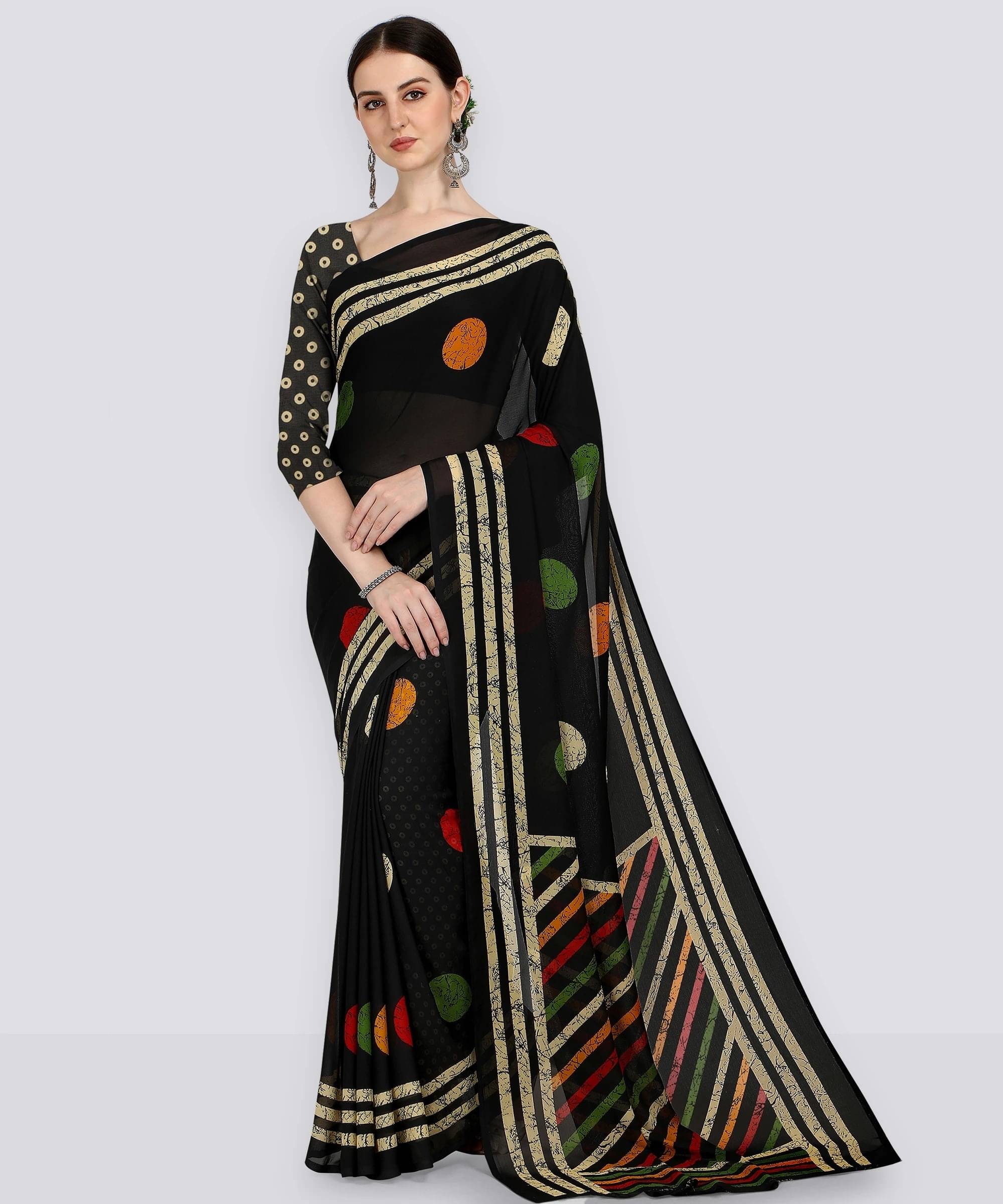     			ANAND SAREES Georgette Self Design Saree With Unstitched Blouse Piece ( Black )