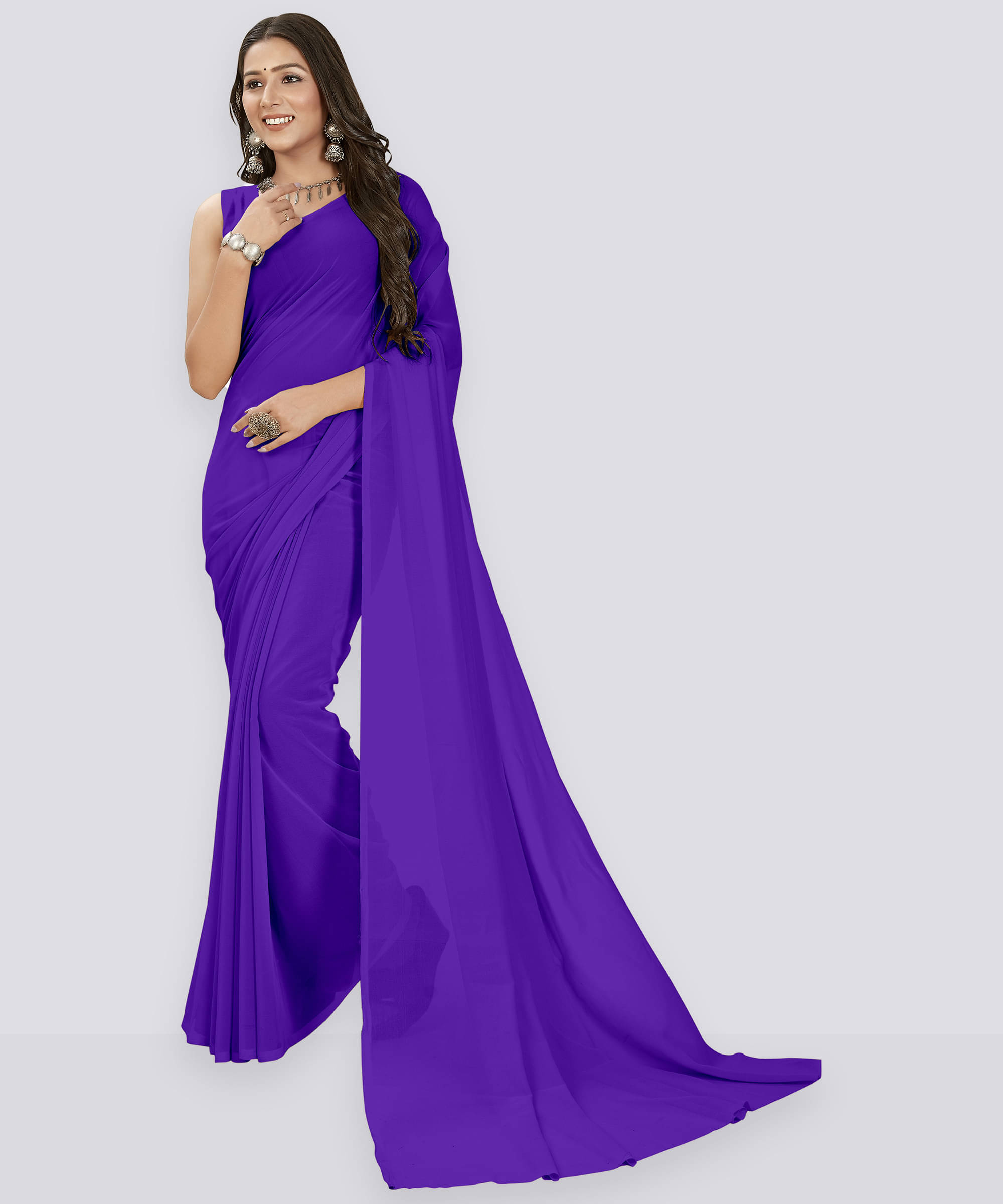 ANAND SAREES Georgette Solid Saree With Unstitched Blouse Piece ( Red ) ANAND SAREES Georgette Solid Saree With Unstitched Blouse Piece ( Red )