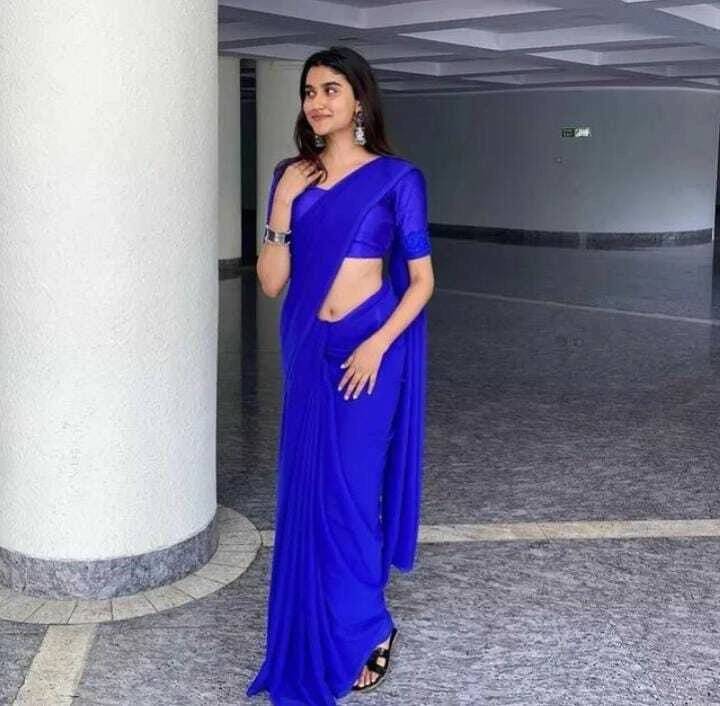     			ANAND SAREES Georgette Solid Saree With Unstitched Blouse Piece ( Blue )