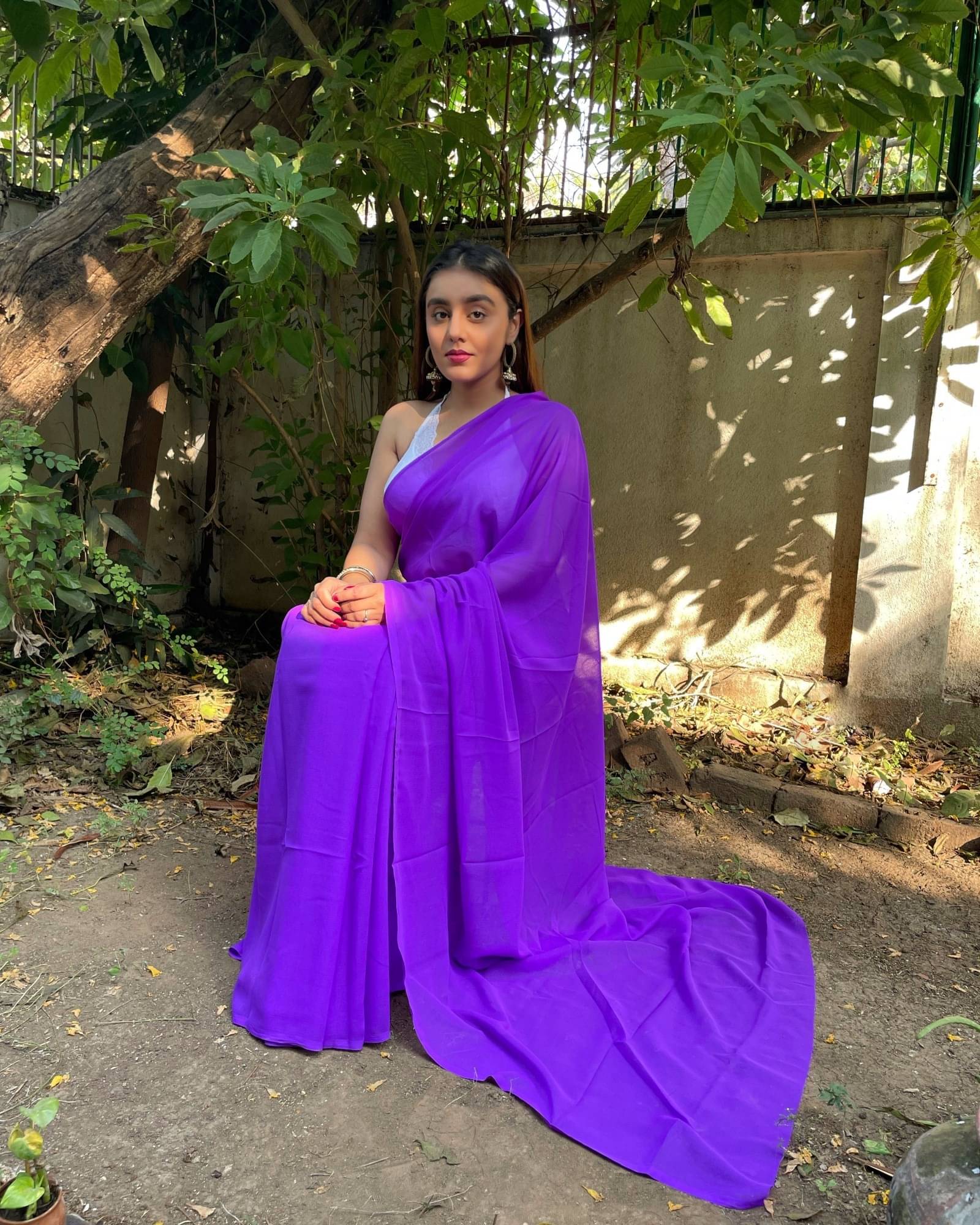     			ANAND SAREES Georgette Solid Saree With Unstitched Blouse Piece ( Purple )