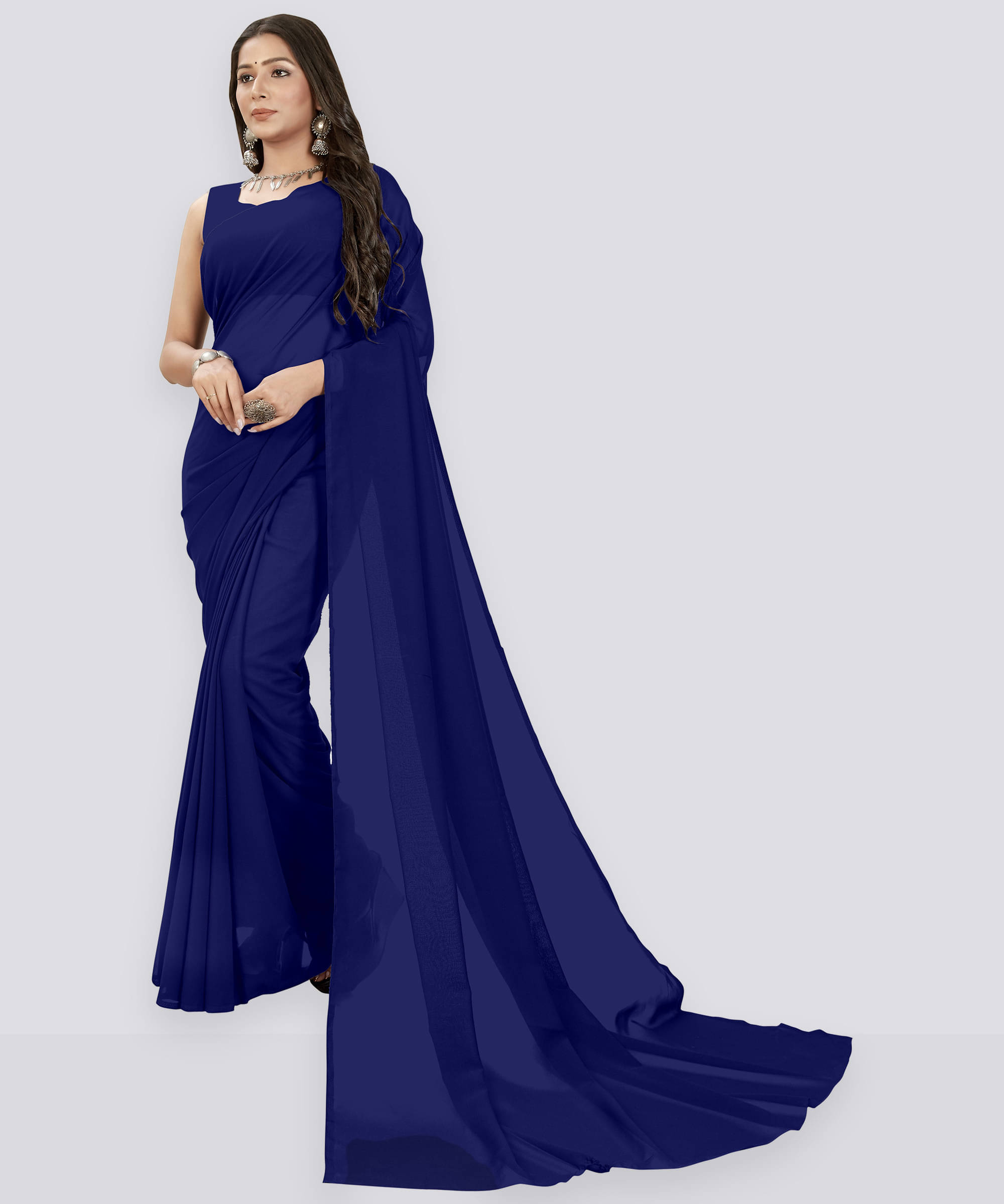 ANAND SAREES Georgette Solid Saree With Unstitched Blouse Piece ( Black ) ANAND SAREES Georgette Solid Saree With Unstitched Blouse Piece ( Black )