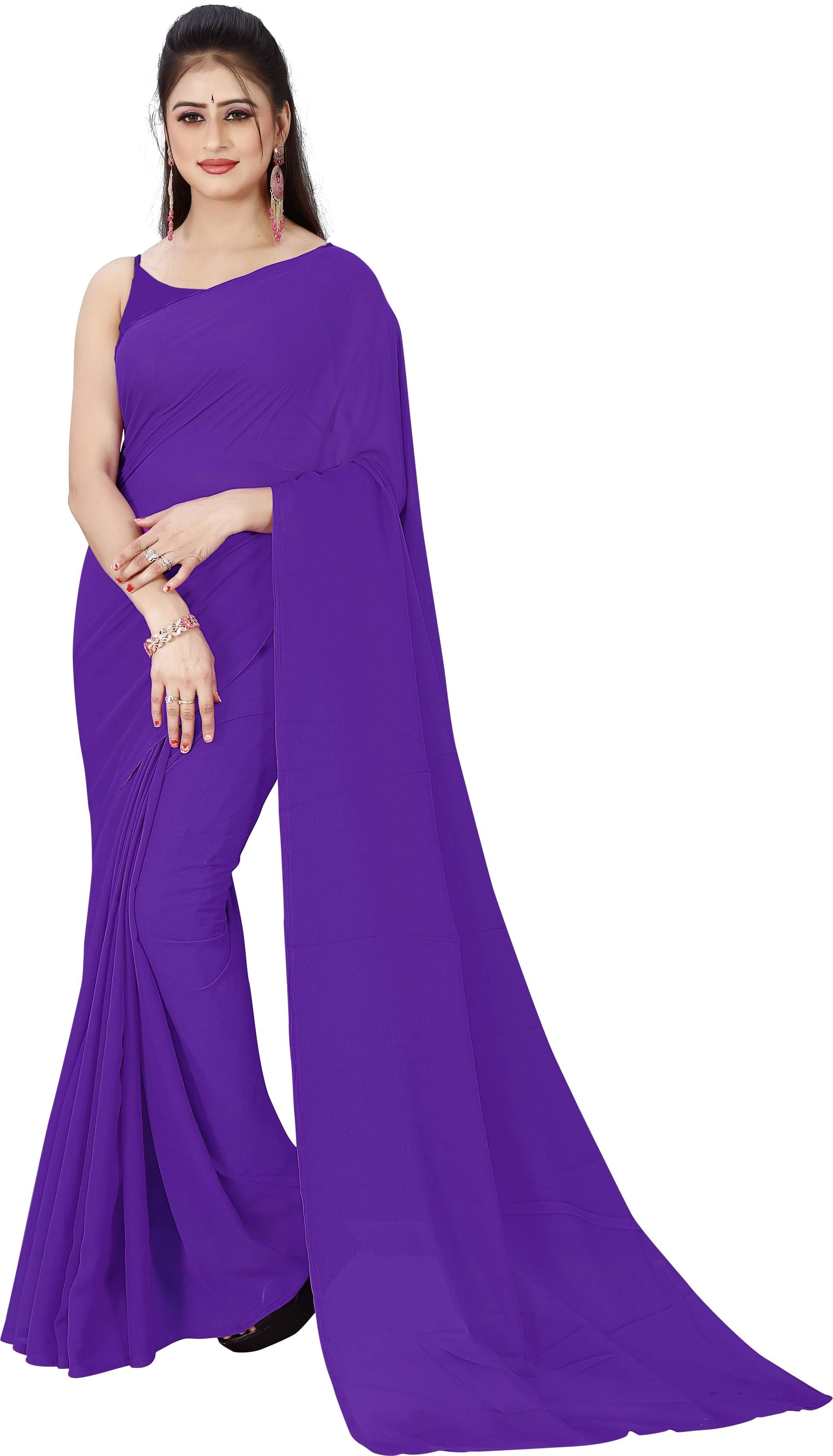 ANAND SAREES Georgette Solid Saree Without Blouse Piece ( Purple ) ANAND SAREES Georgette Solid Saree Without Blouse Piece ( Purple )