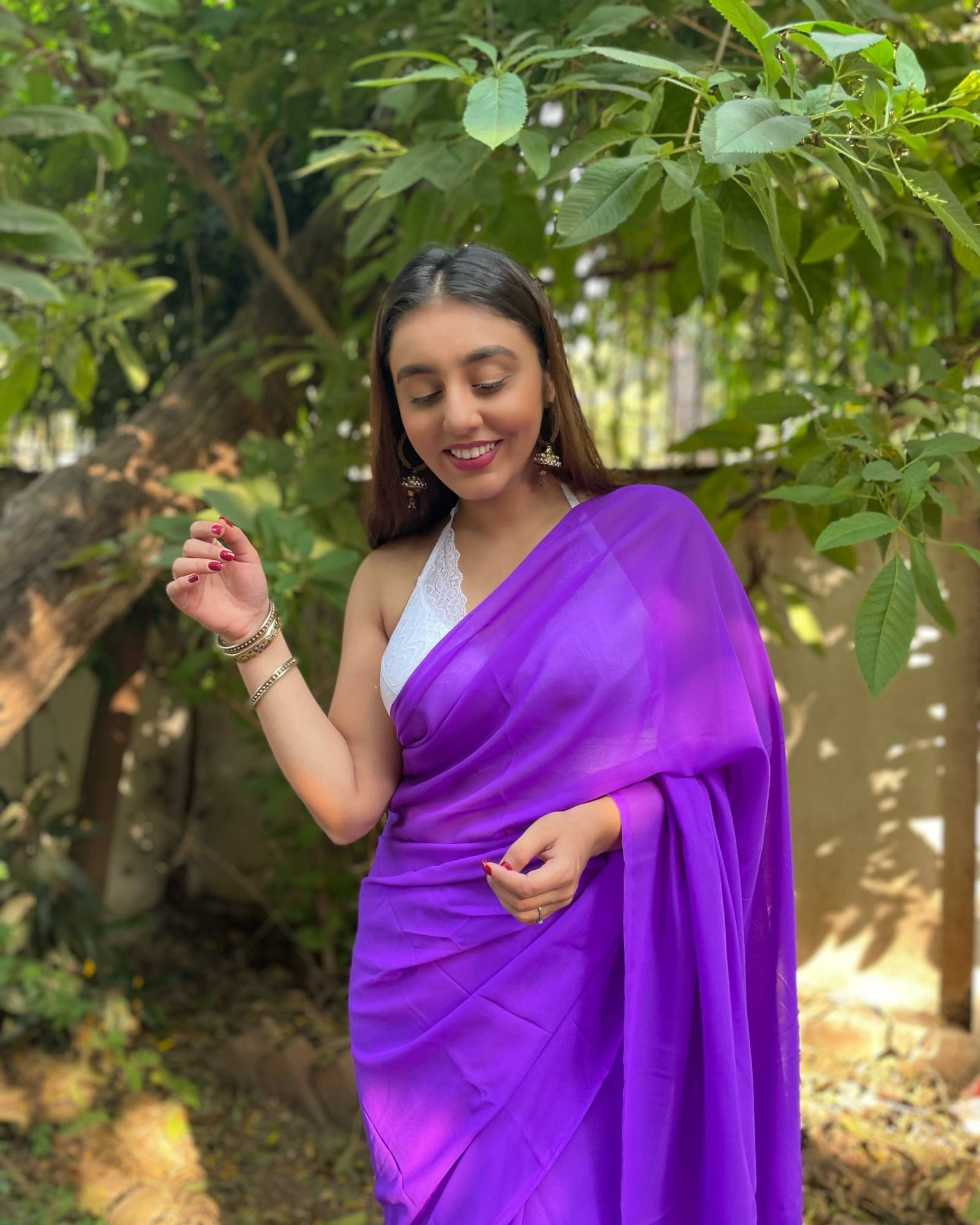     			ANAND SAREES Georgette Solid Saree With Unstitched Blouse Piece ( Purple )