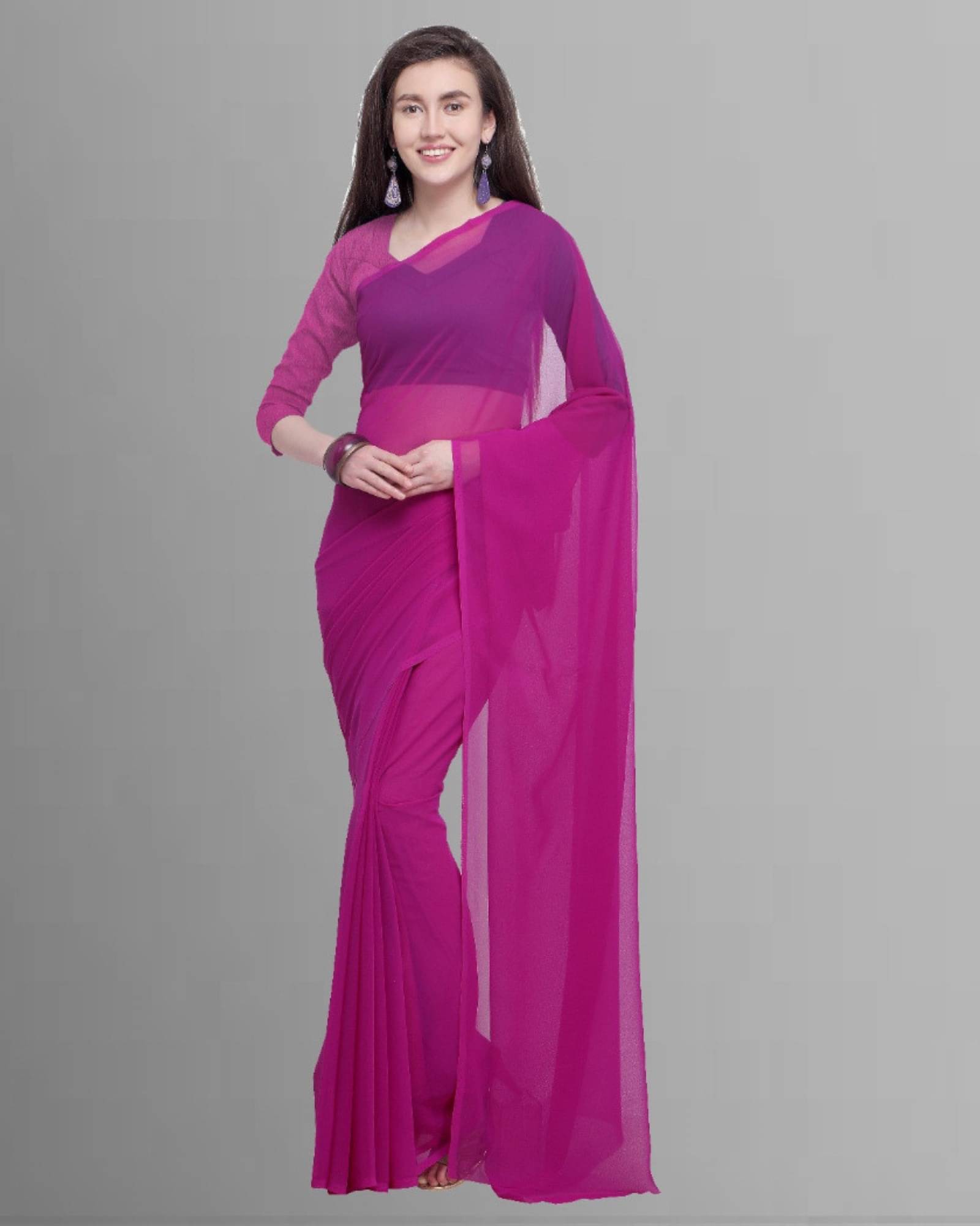 ANAND SAREES Georgette Solid Saree With Unstitched Blouse Piece ( Magenta ) ANAND SAREES Georgette Solid Saree With Unstitched Blouse Piece ( Magenta )