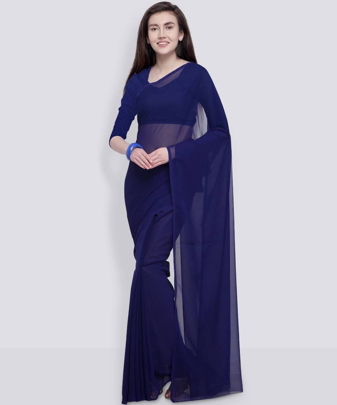     			ANAND SAREES Georgette Solid Saree With Unstitched Blouse Piece ( Blue )