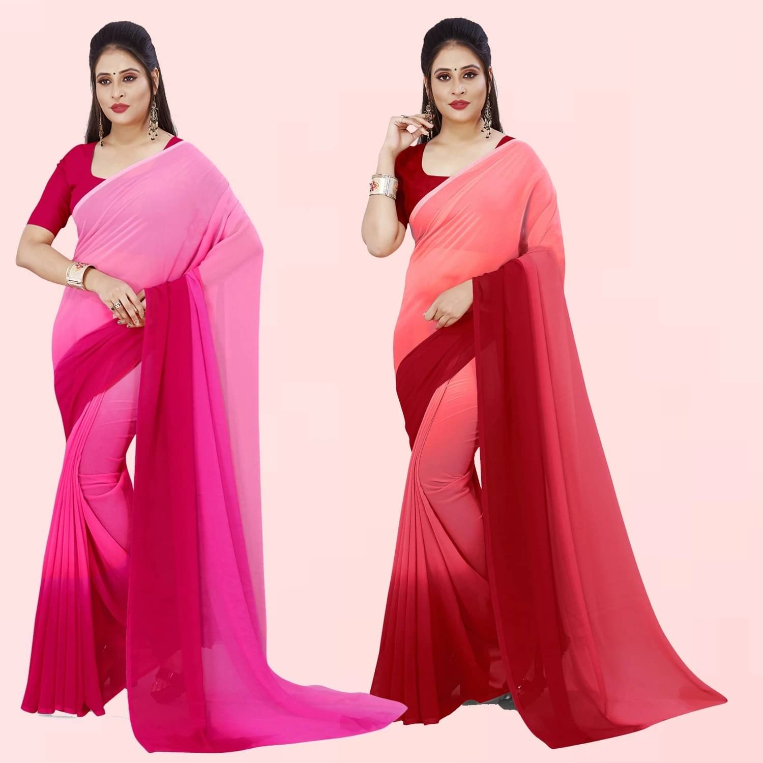 ANAND SAREES Georgette Solid Saree With Unstitched Blouse Piece ( Pink ) ANAND SAREES Georgette Solid Saree With Unstitched Blouse Piece ( Pink )