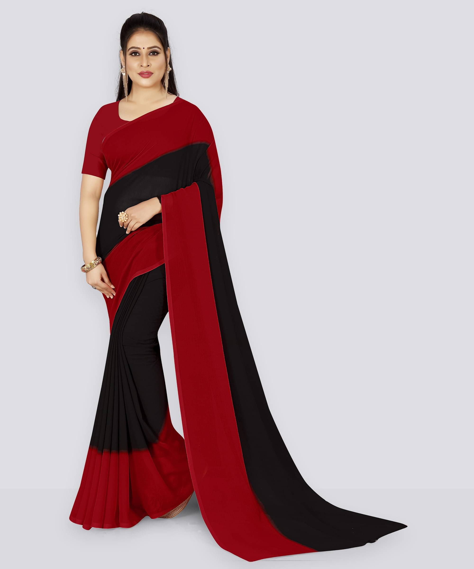 ANAND SAREES Georgette Solid Saree With Unstitched Blouse Piece ( Black ) ANAND SAREES Georgette Solid Saree With Unstitched Blouse Piece ( Black )