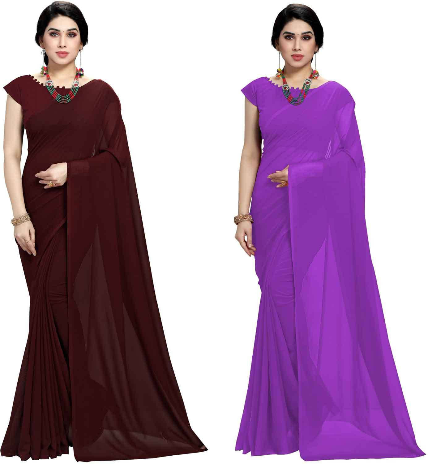 ANAND SAREES Georgette Solid Saree With Unstitched Blouse Piece ( Multicolor ) ANAND SAREES Georgette Solid Saree With Unstitched Blouse Piece ( Multicolor )