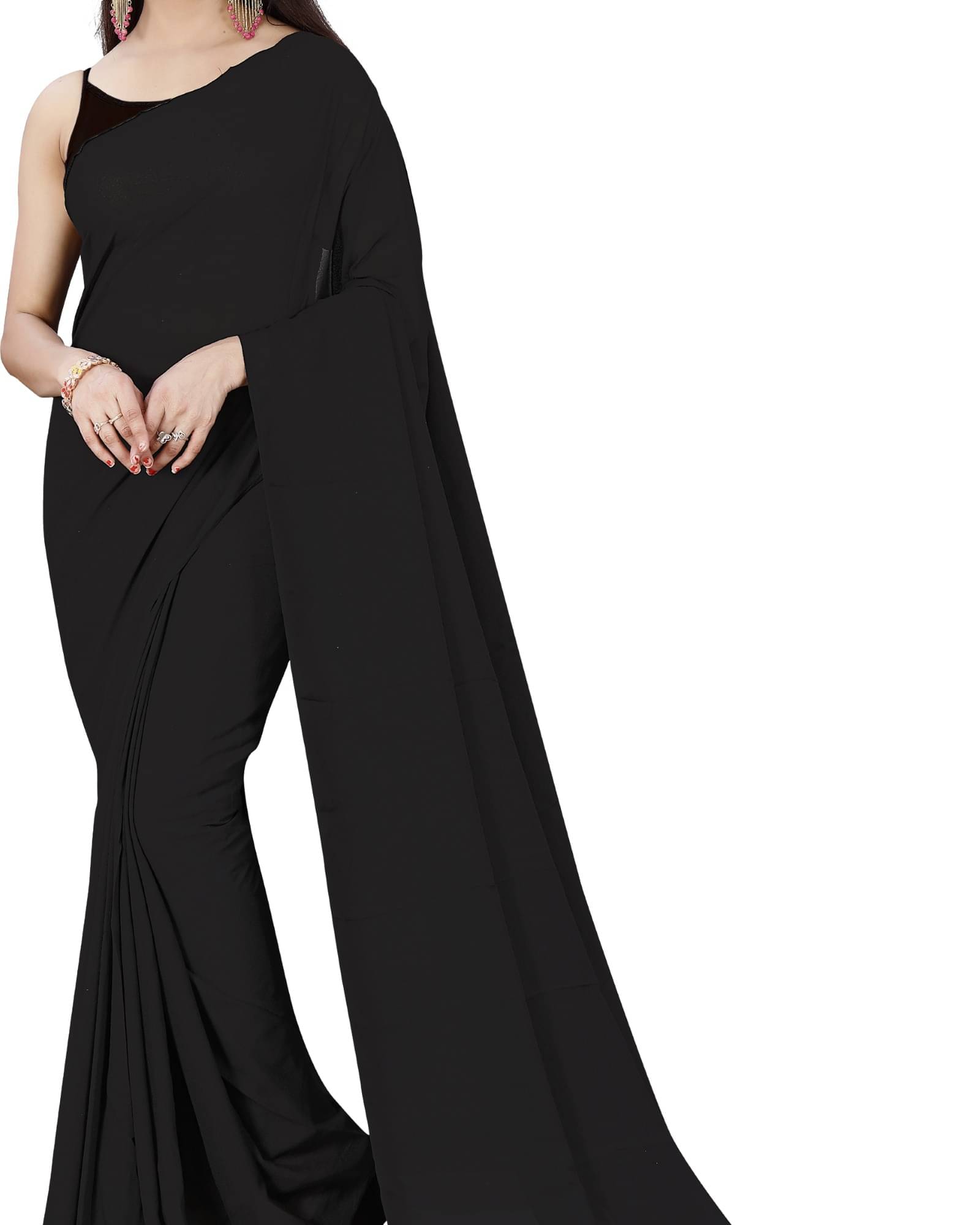     			ANAND SAREES Georgette Solid Saree Without Blouse Piece ( Black )