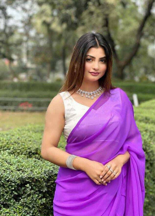     			ANAND SAREES Georgette Solid Saree With Unstitched Blouse Piece ( Purple )