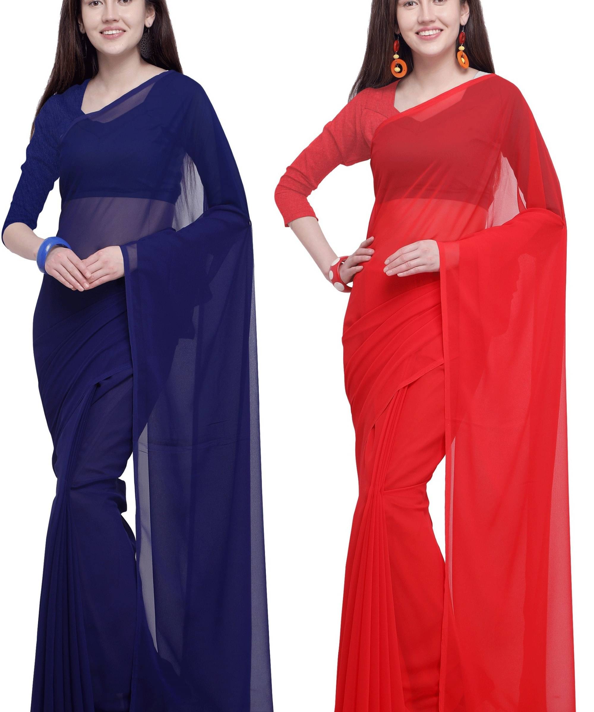 ANAND SAREES Georgette Solid Saree With Unstitched Blouse Piece ( Multicolor ) ANAND SAREES Georgette Solid Saree With Unstitched Blouse Piece ( Multicolor )