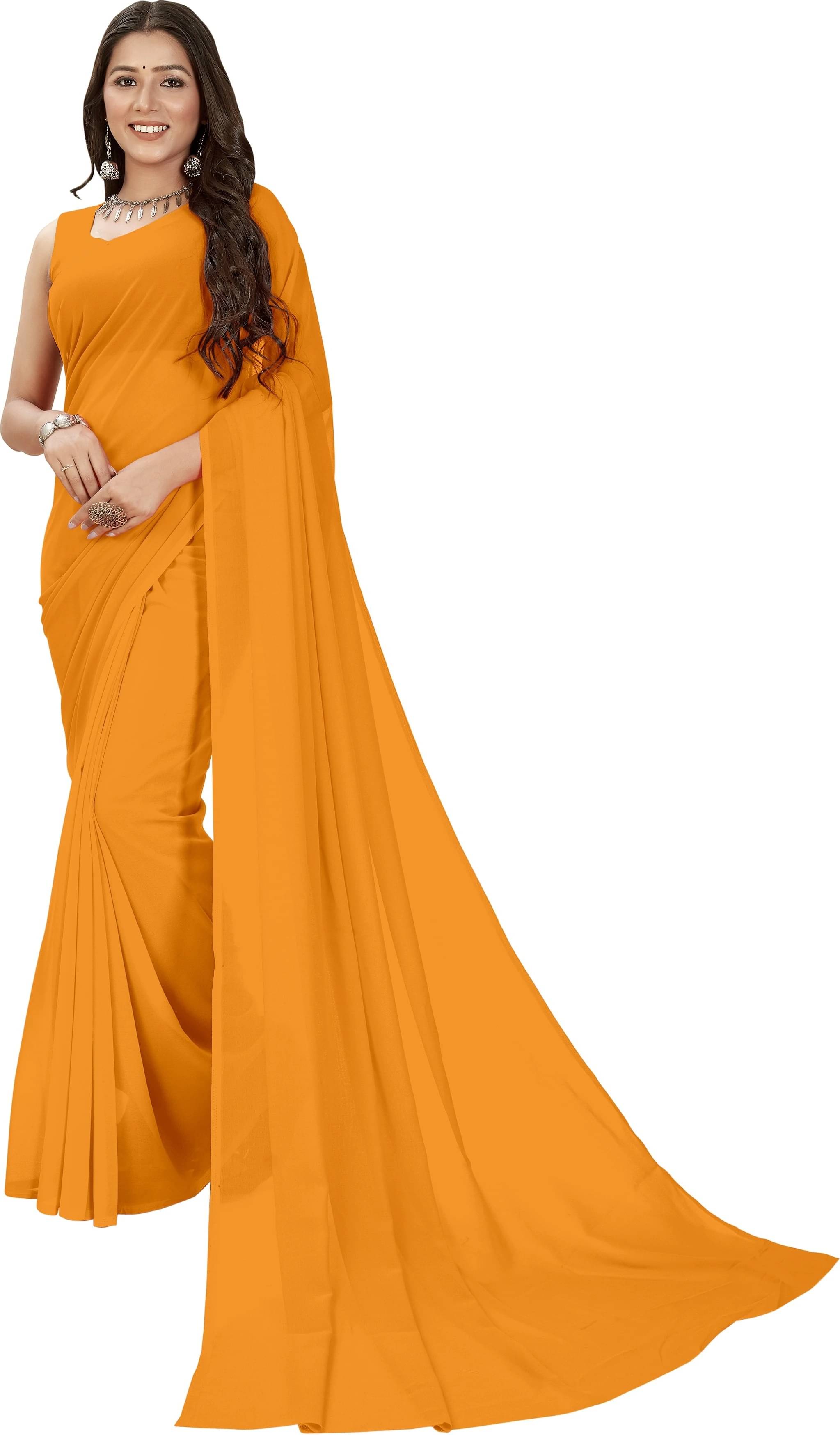     			ANAND SAREES Georgette Solid Saree With Unstitched Blouse Piece ( Navy Blue )