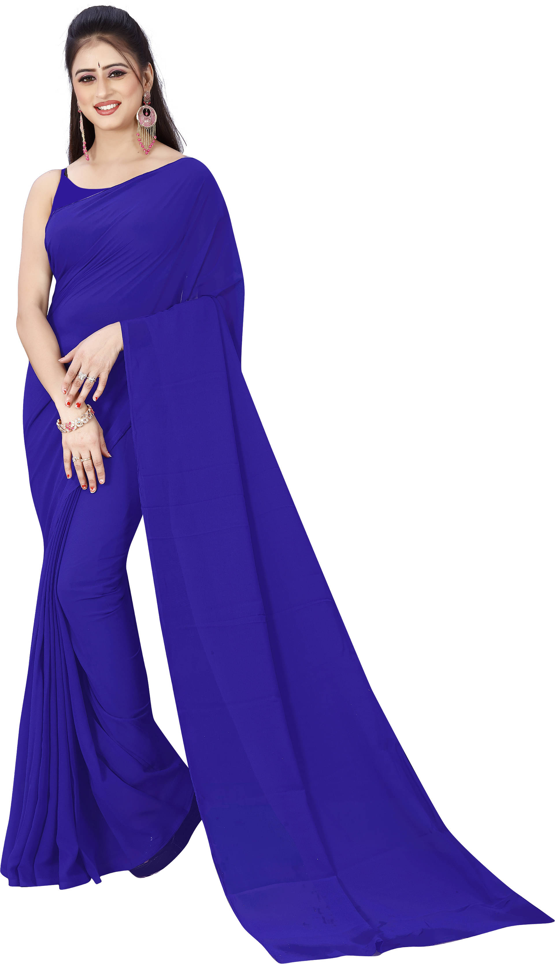 ANAND SAREES Georgette Solid Saree Without Blouse Piece ( Navy Blue ) ANAND SAREES Georgette Solid Saree Without Blouse Piece ( Navy Blue )