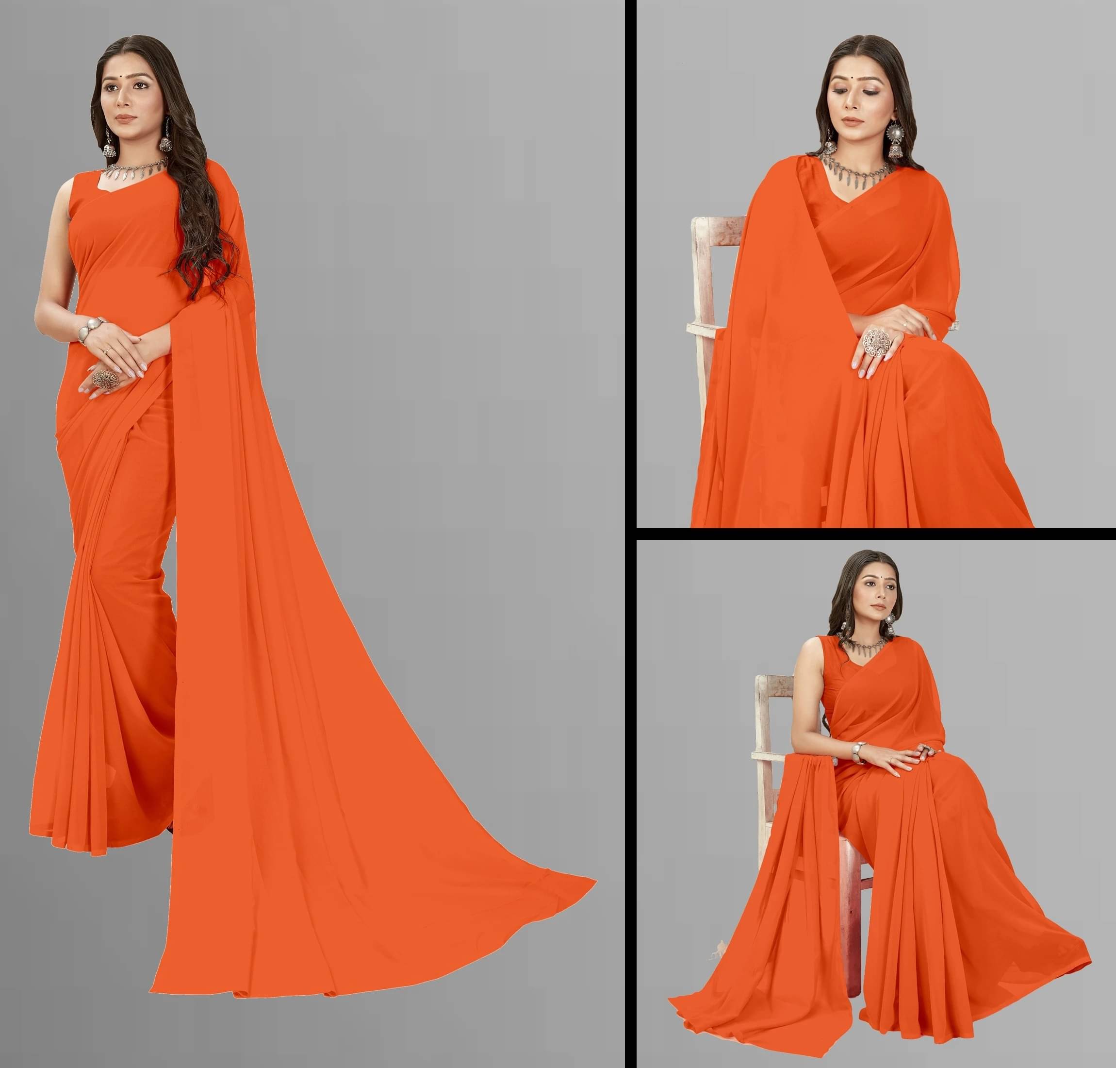     			ANAND SAREES Georgette Solid Saree With Unstitched Blouse Piece ( Orange )