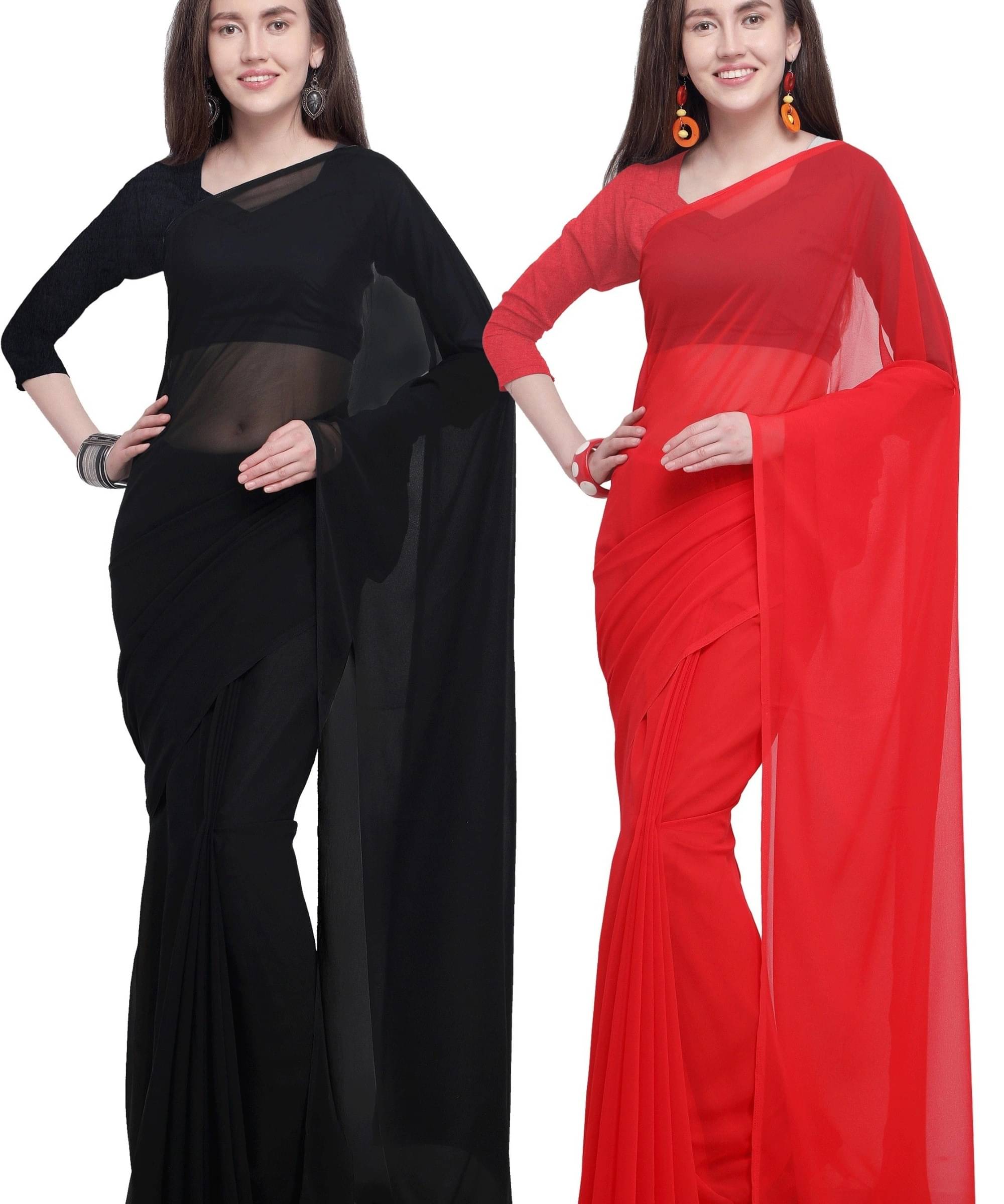 ANAND SAREES Georgette Solid Saree With Unstitched Blouse Piece ( Multicolor ) ANAND SAREES Georgette Solid Saree With Unstitched Blouse Piece ( Multicolor )