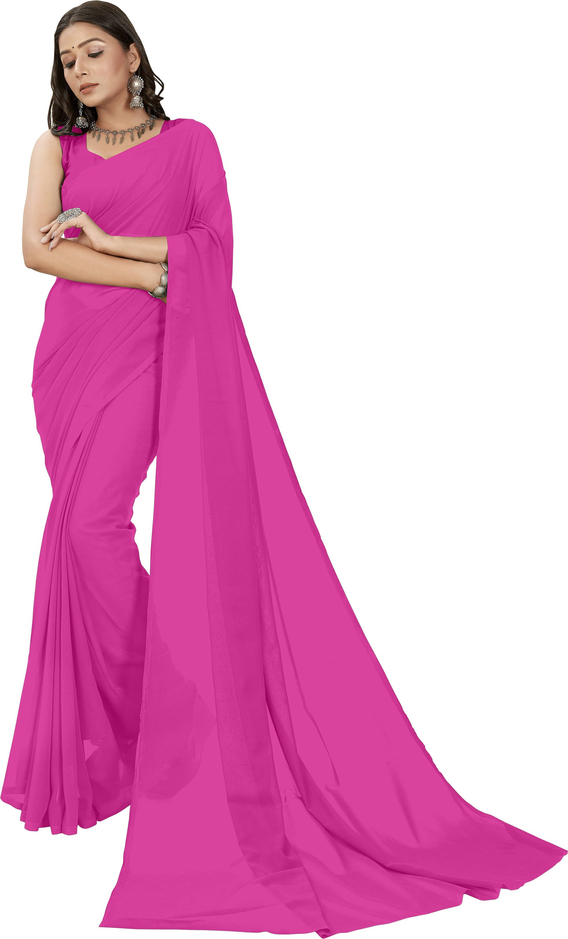     			ANAND SAREES Georgette Solid Saree With Unstitched Blouse Piece ( Orange )
