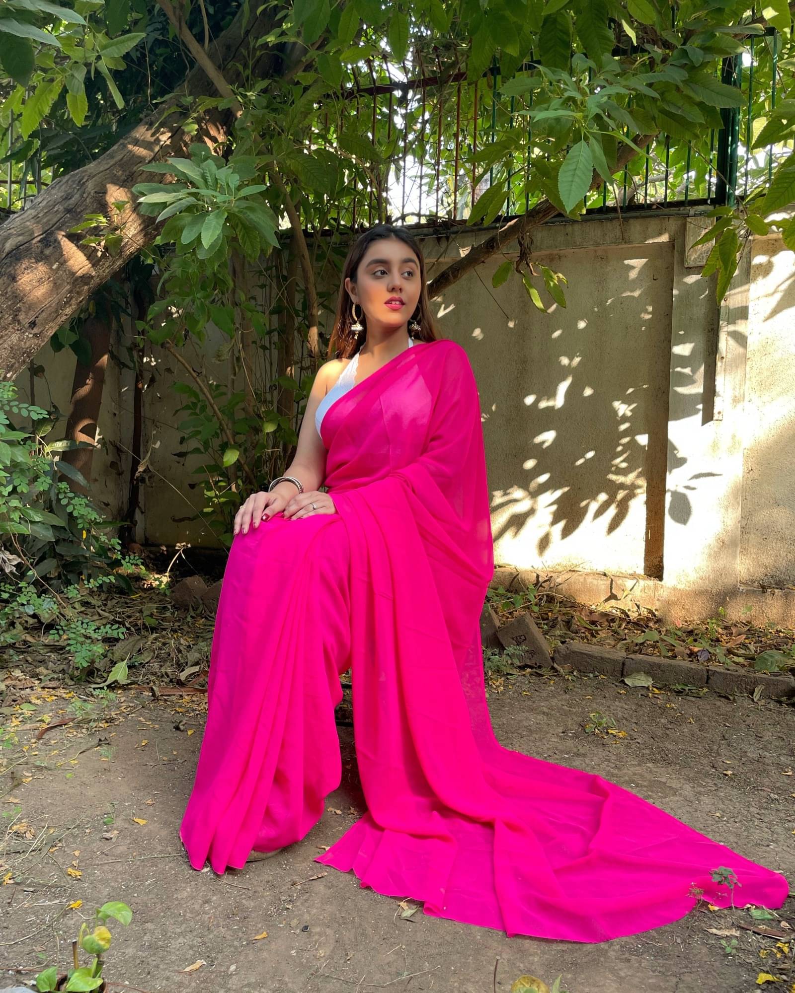     			ANAND SAREES Georgette Solid Saree With Unstitched Blouse Piece ( Pink )