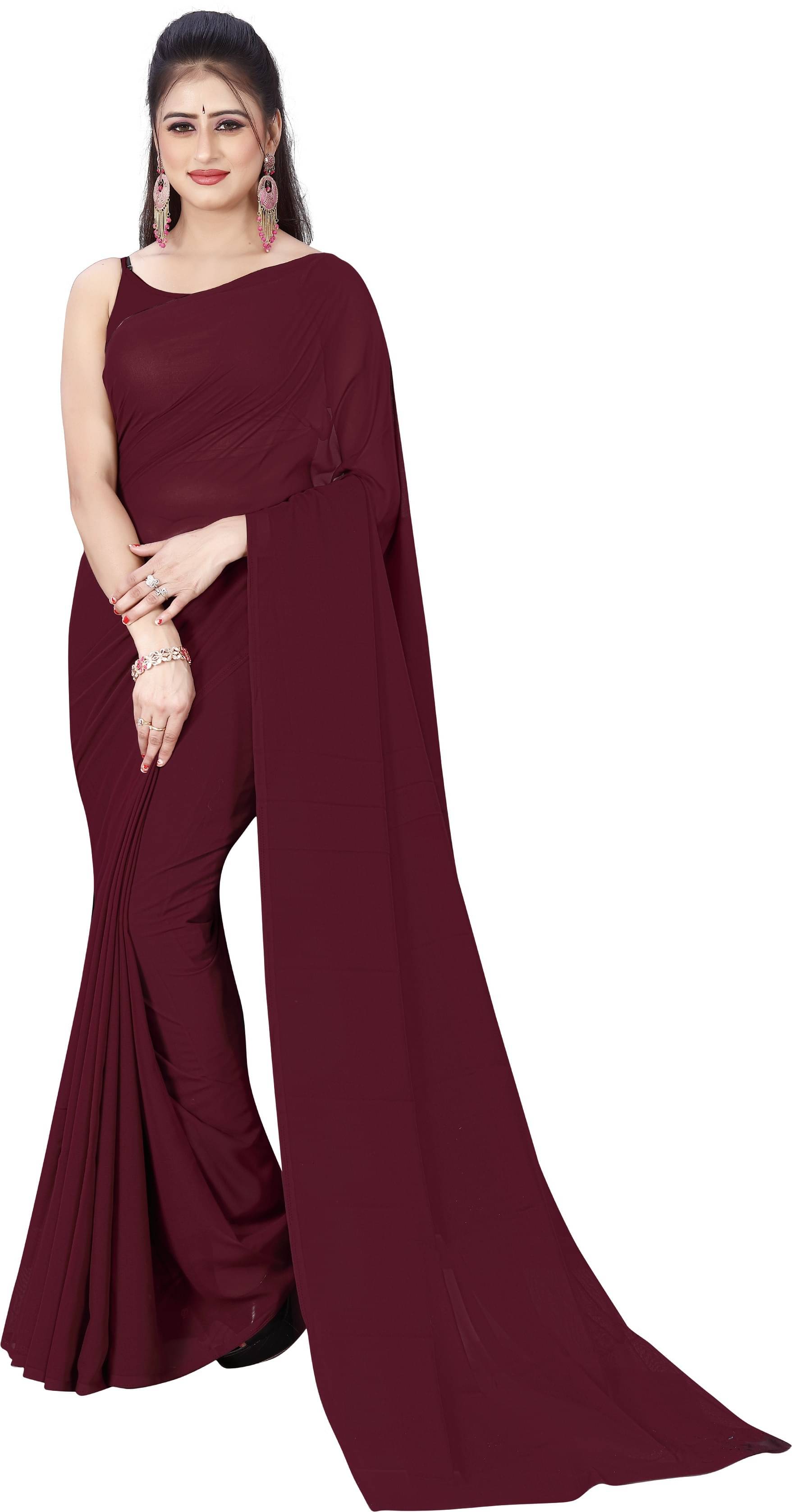     			ANAND SAREES Georgette Solid Saree Without Blouse Piece ( Maroon )