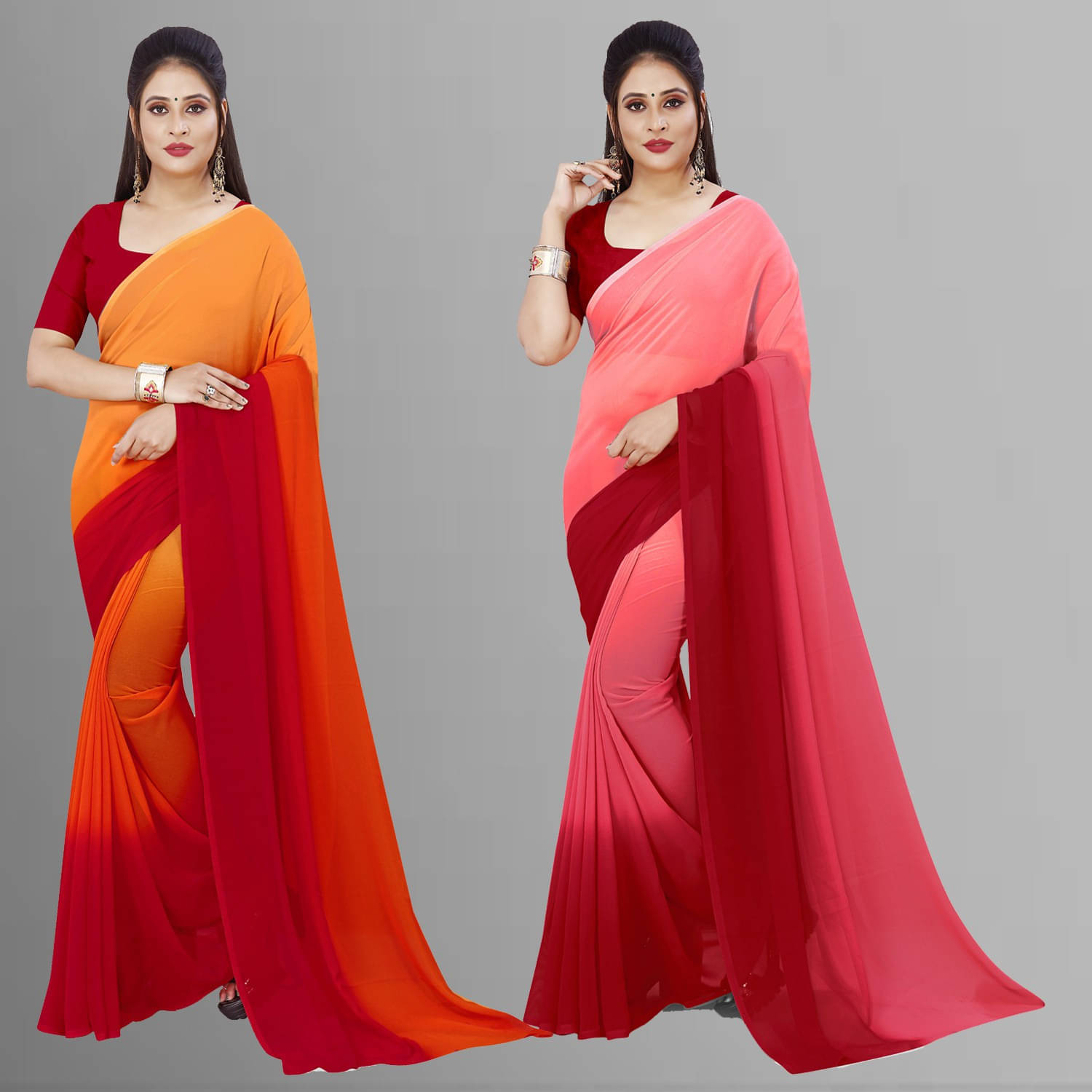 ANAND SAREES Georgette Solid Saree With Unstitched Blouse Piece ( Multicolor ) ANAND SAREES Georgette Solid Saree With Unstitched Blouse Piece ( Multicolor )