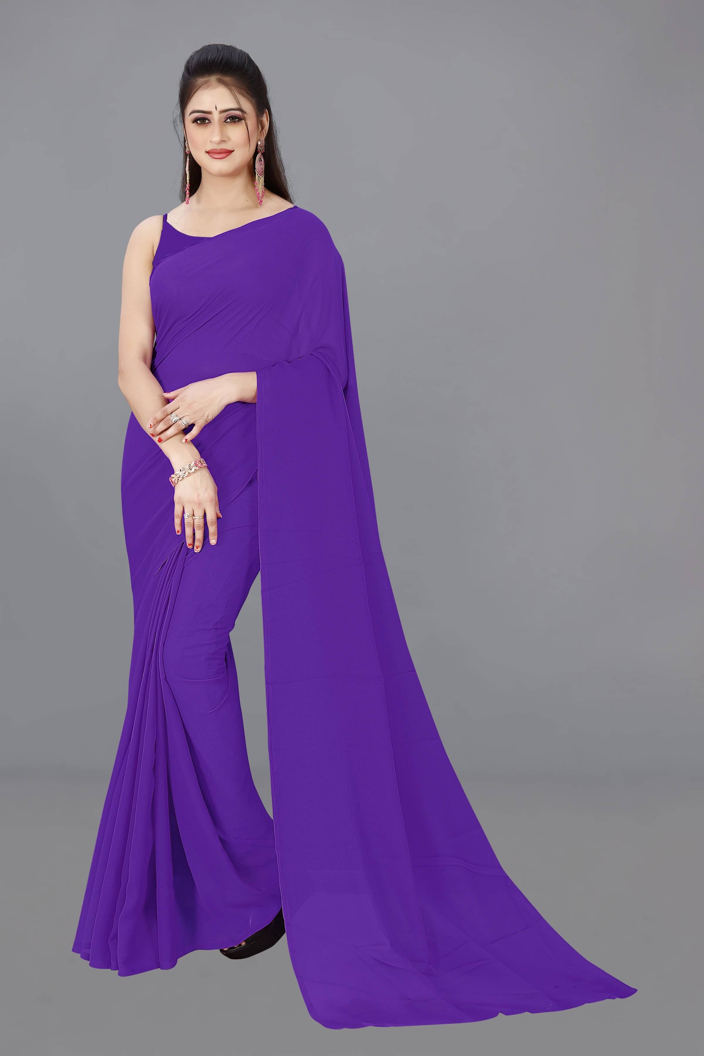     			ANAND SAREES Georgette Solid Saree Without Blouse Piece ( Purple )