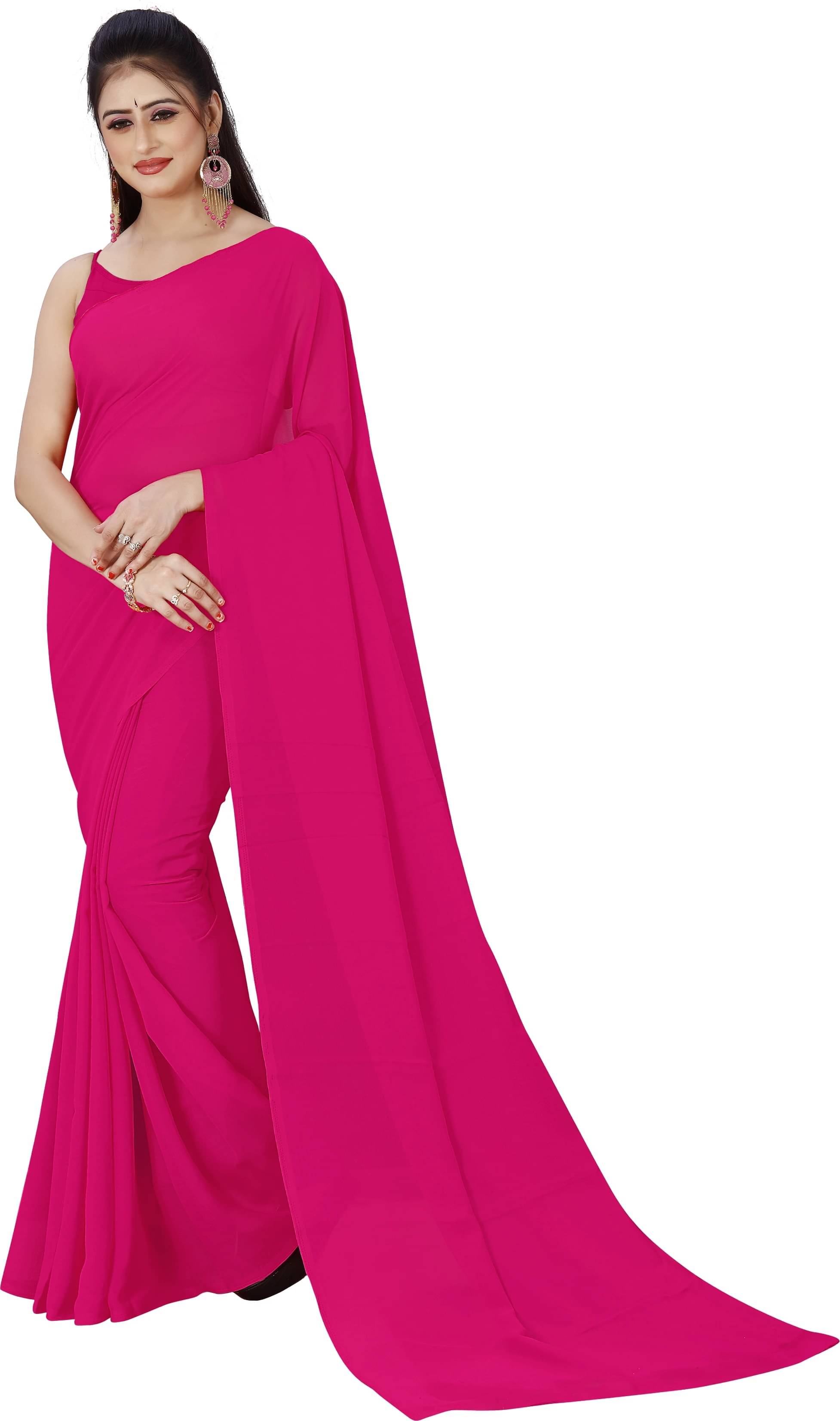 ANAND SAREES Georgette Solid Saree Without Blouse Piece ( Pink ) ANAND SAREES Georgette Solid Saree Without Blouse Piece ( Pink )